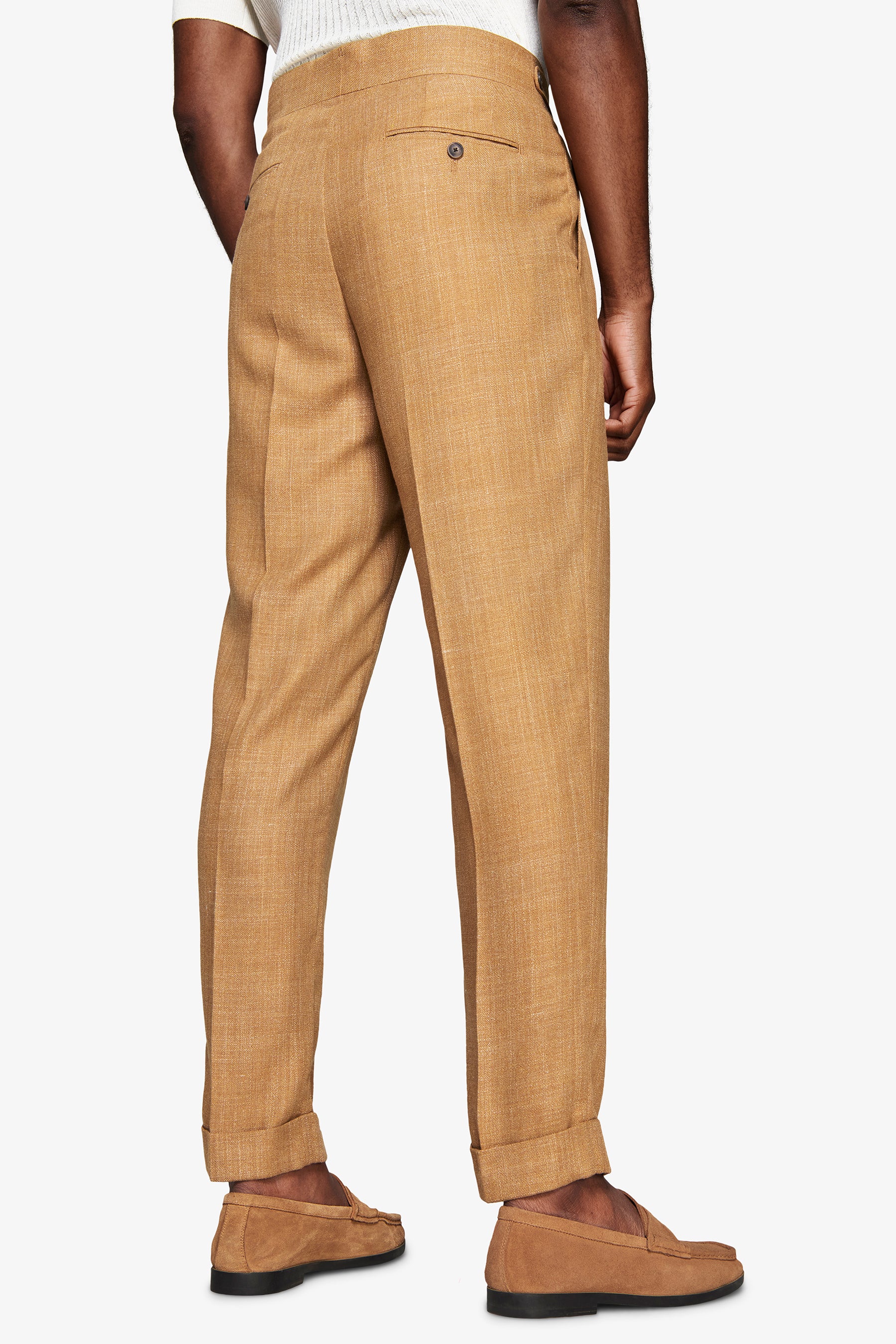 Pantaloni misto lino tabacco