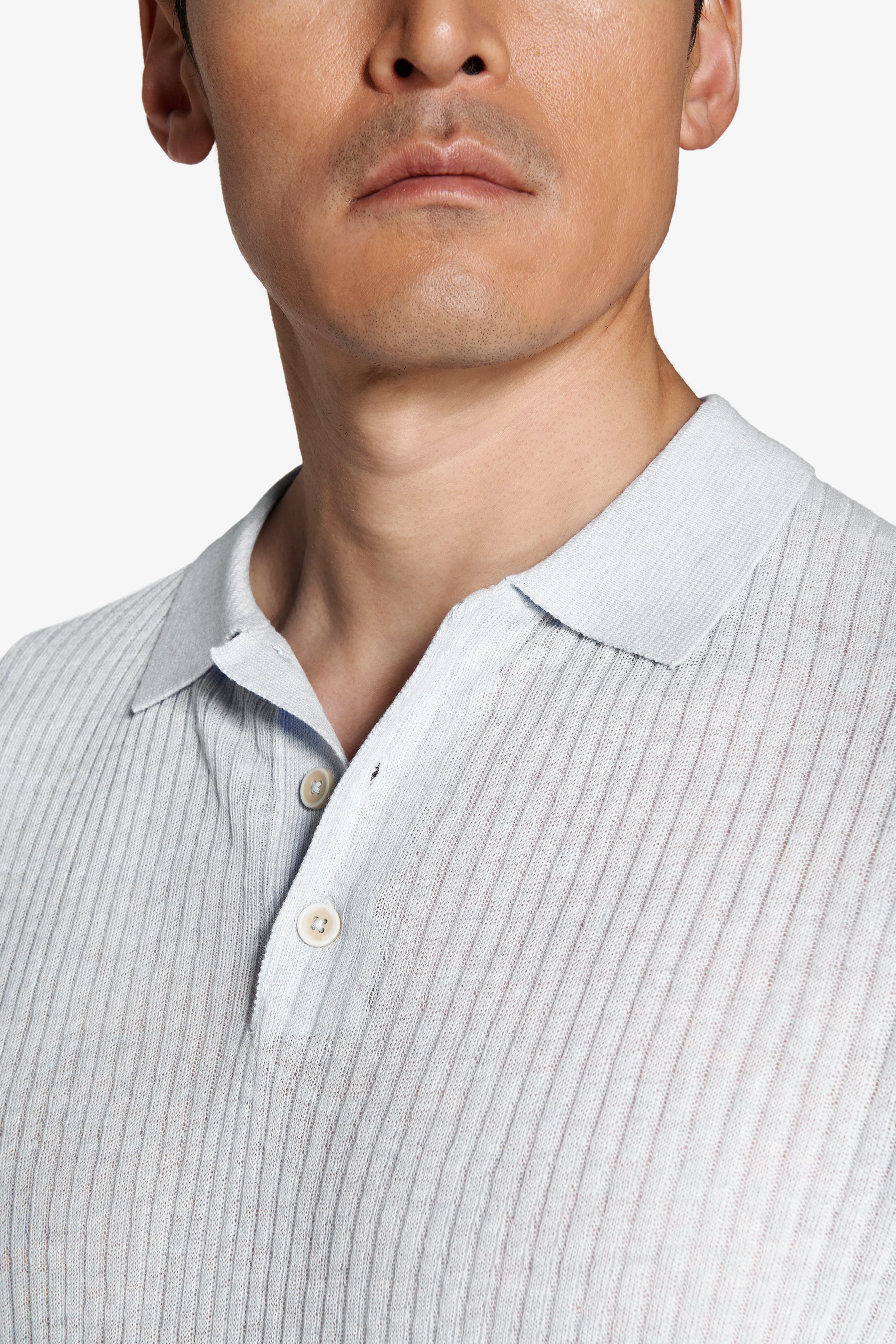 Polo in maglia misto lino celeste