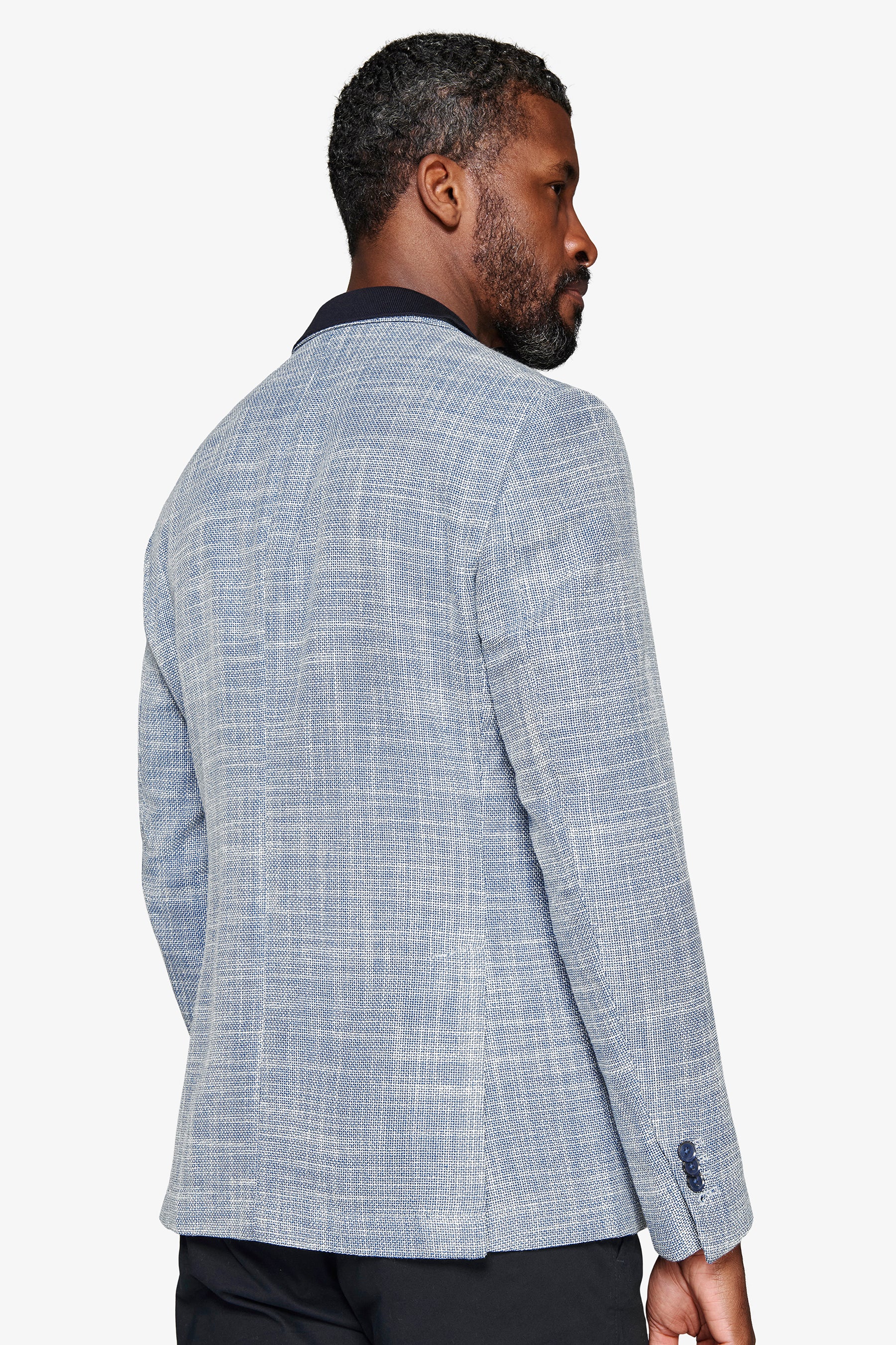 Blue textured linen blend blazer