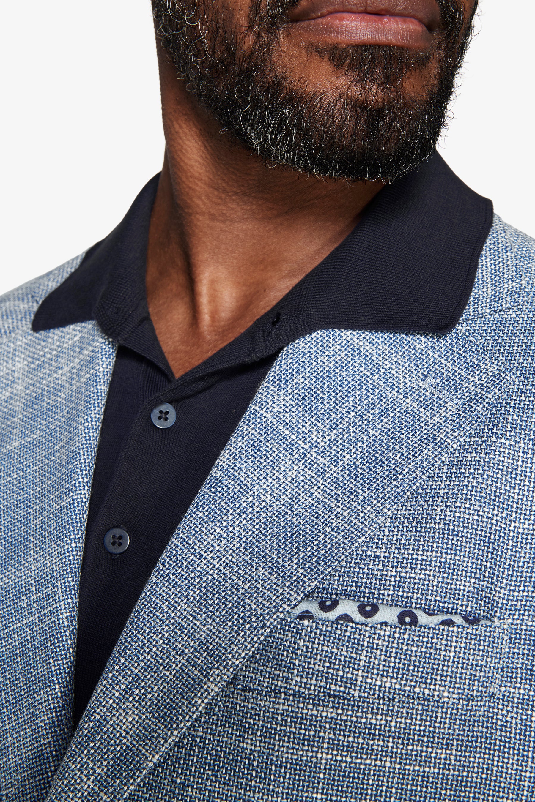 Blue textured linen blend blazer
