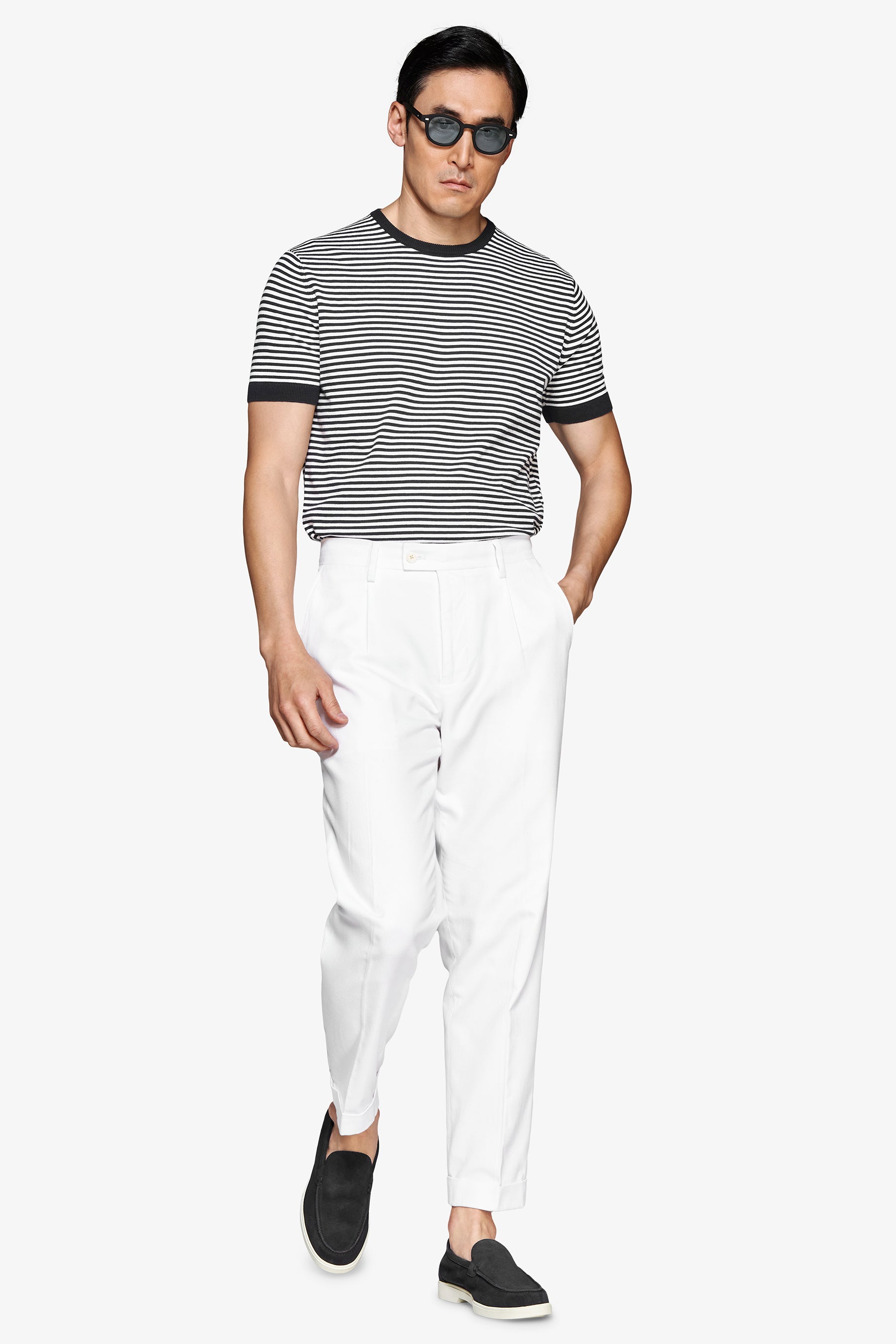 Maglia girocollo a righe blu