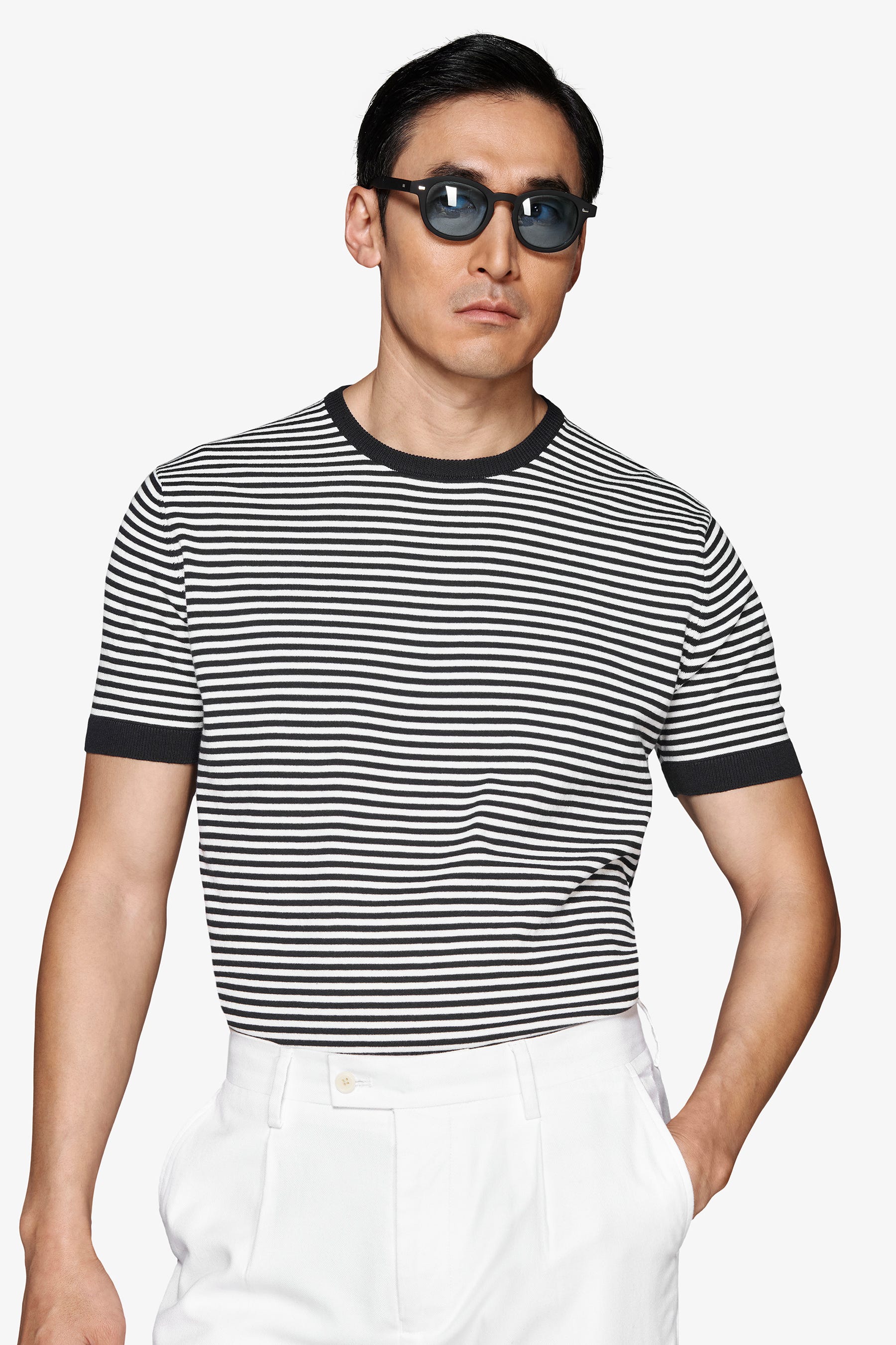 Maglia girocollo a righe blu-Dan John