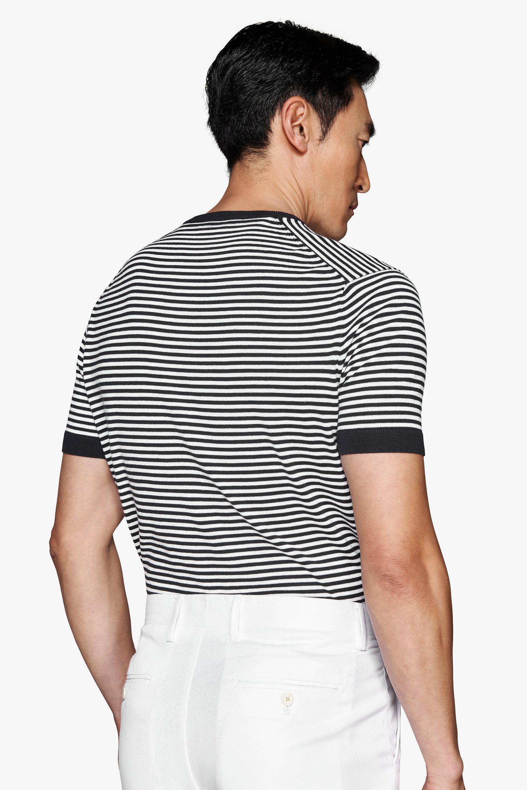 Maglia girocollo a righe blu