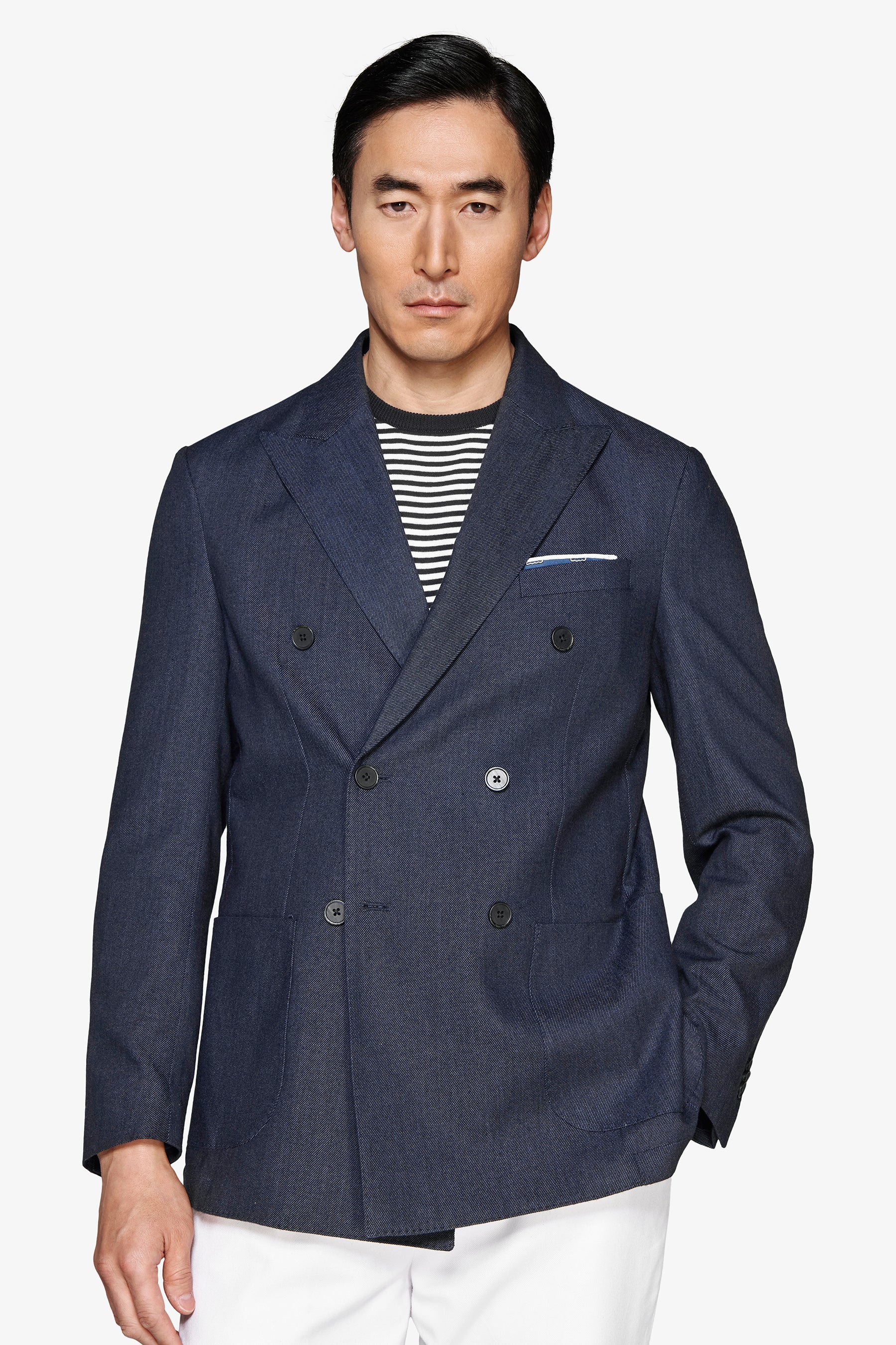 Veste en sergé croisée indigo bleue