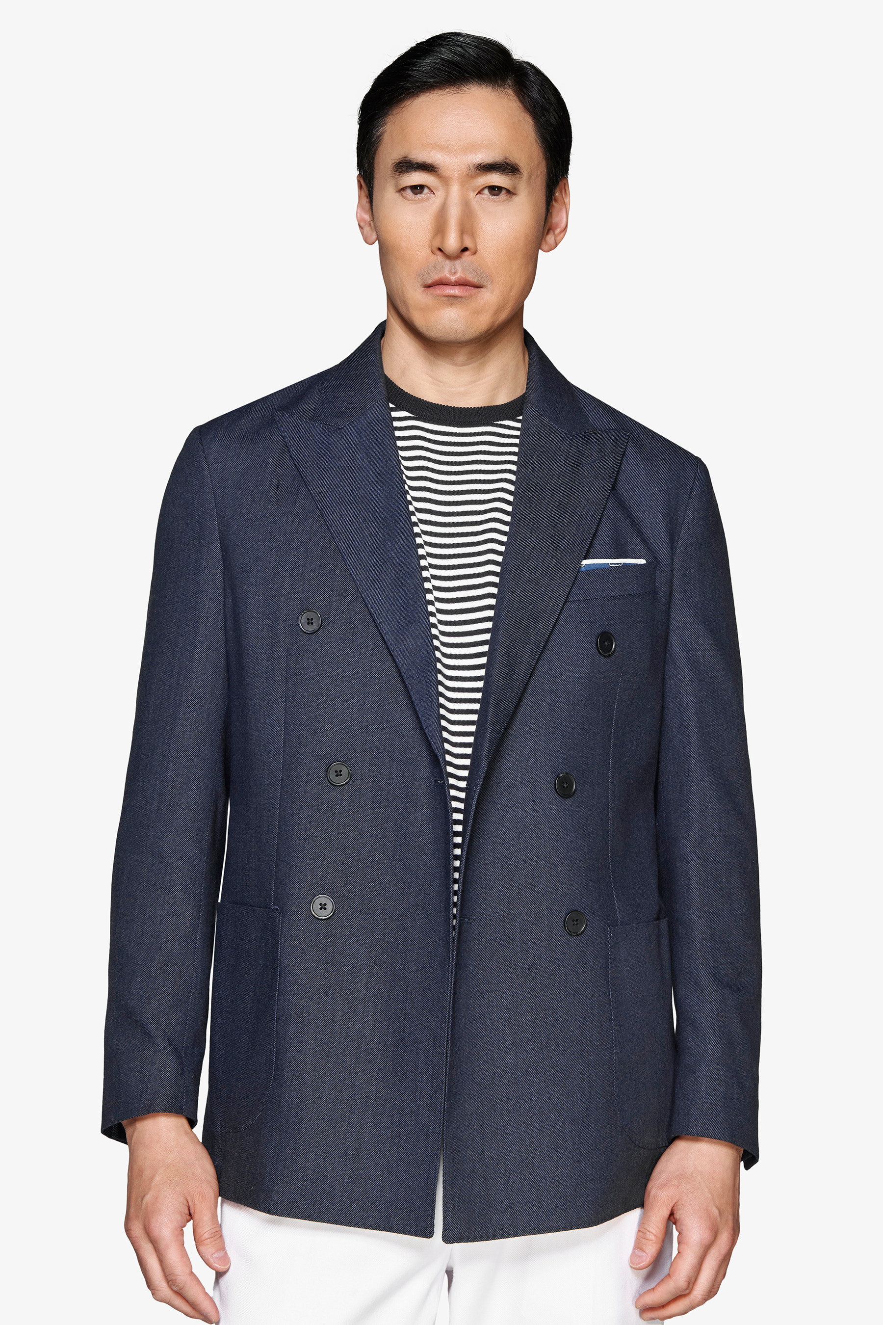 Giacca doppiopetto twill indigo blu-Dan John