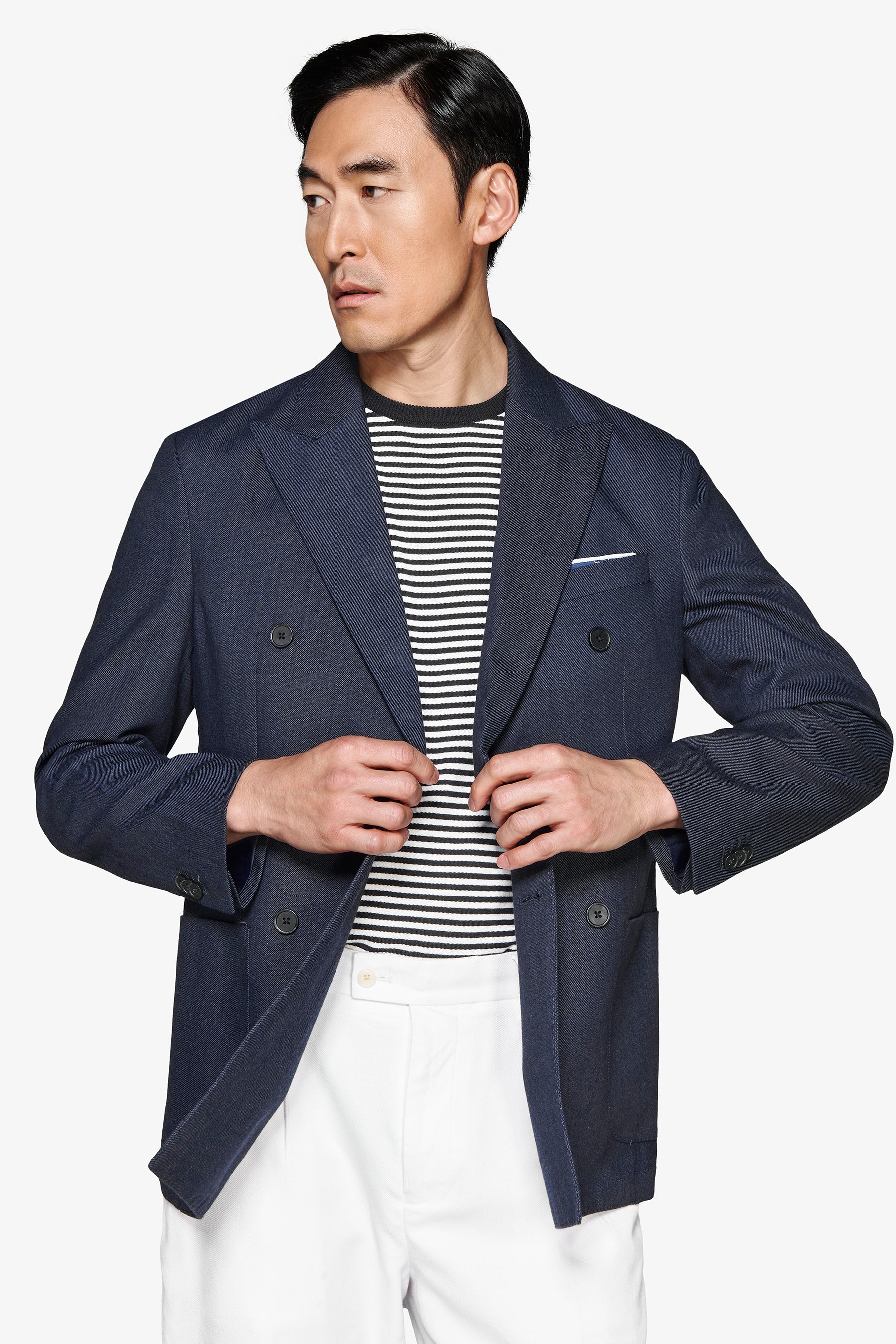 Veste en sergé croisée indigo bleue