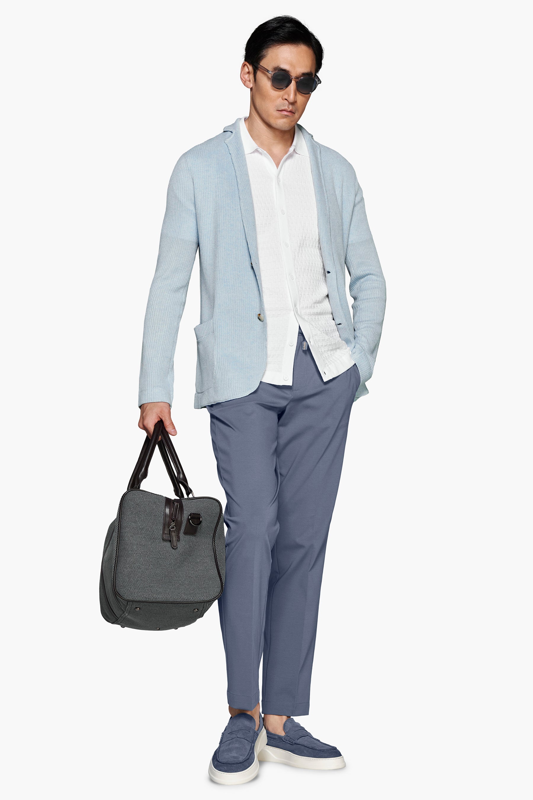 Americana de punto canalé inglés celeste