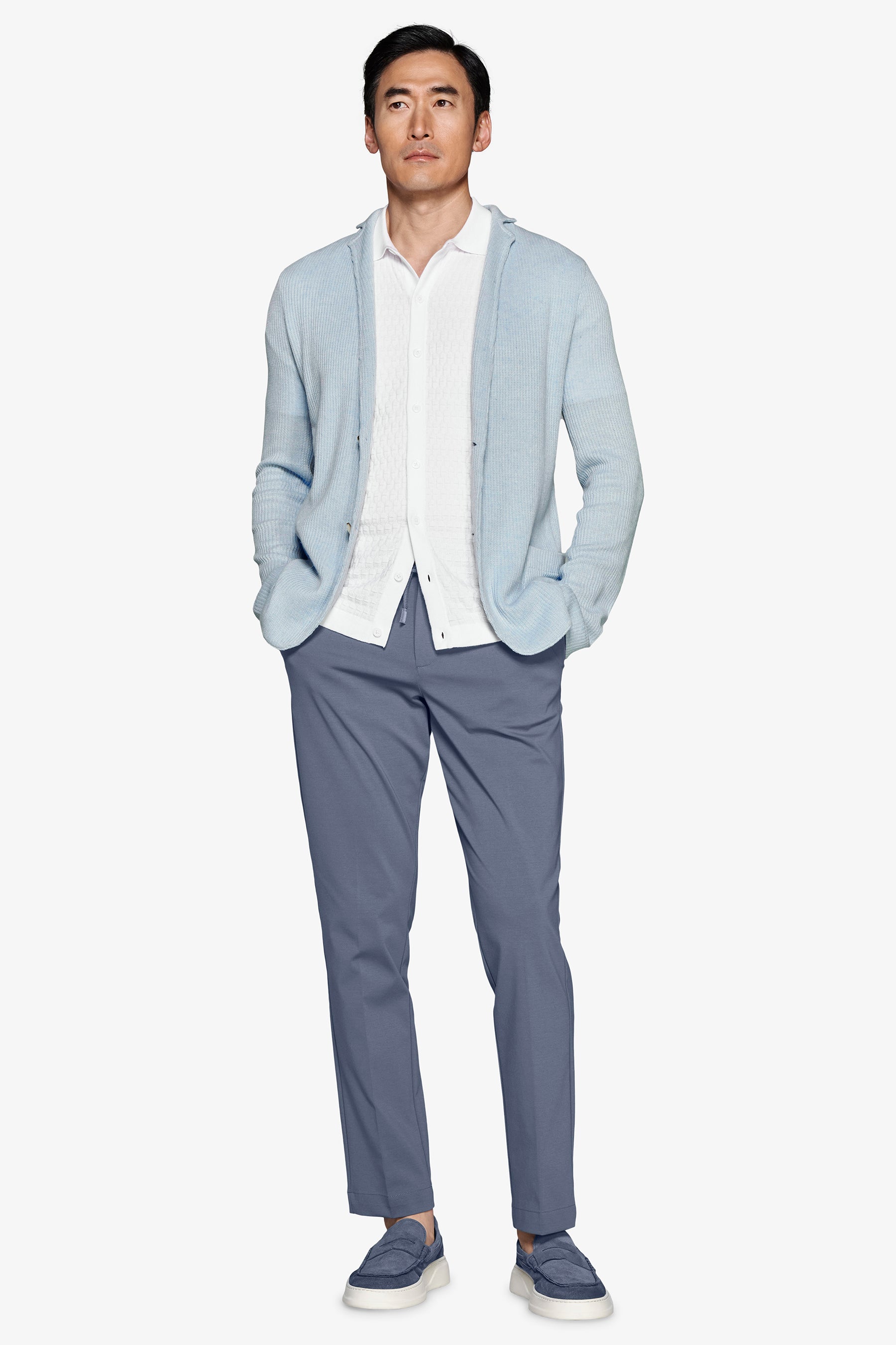 Americana de punto canalé inglés celeste