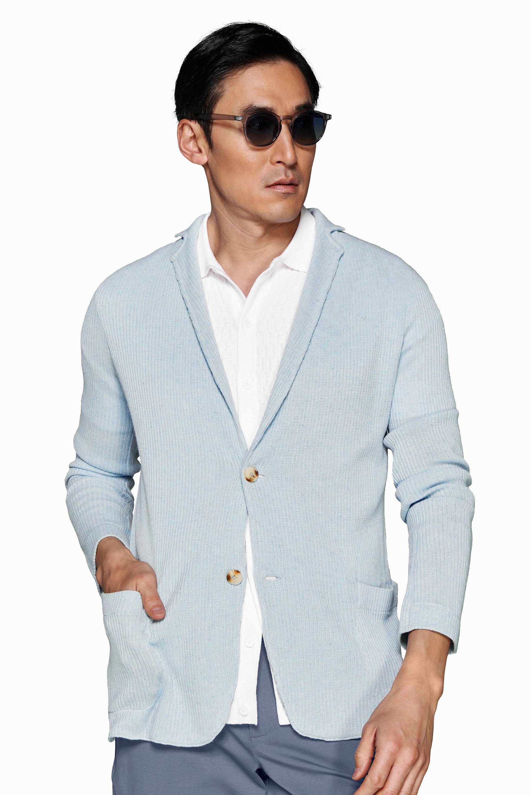 Giacca in maglia costa inglese celeste