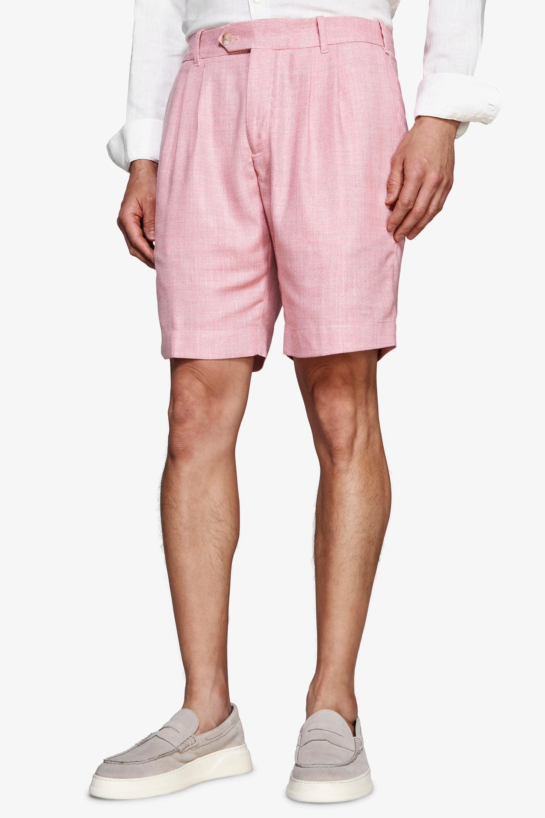 Bermudas mezcla lino con pinzas rosa