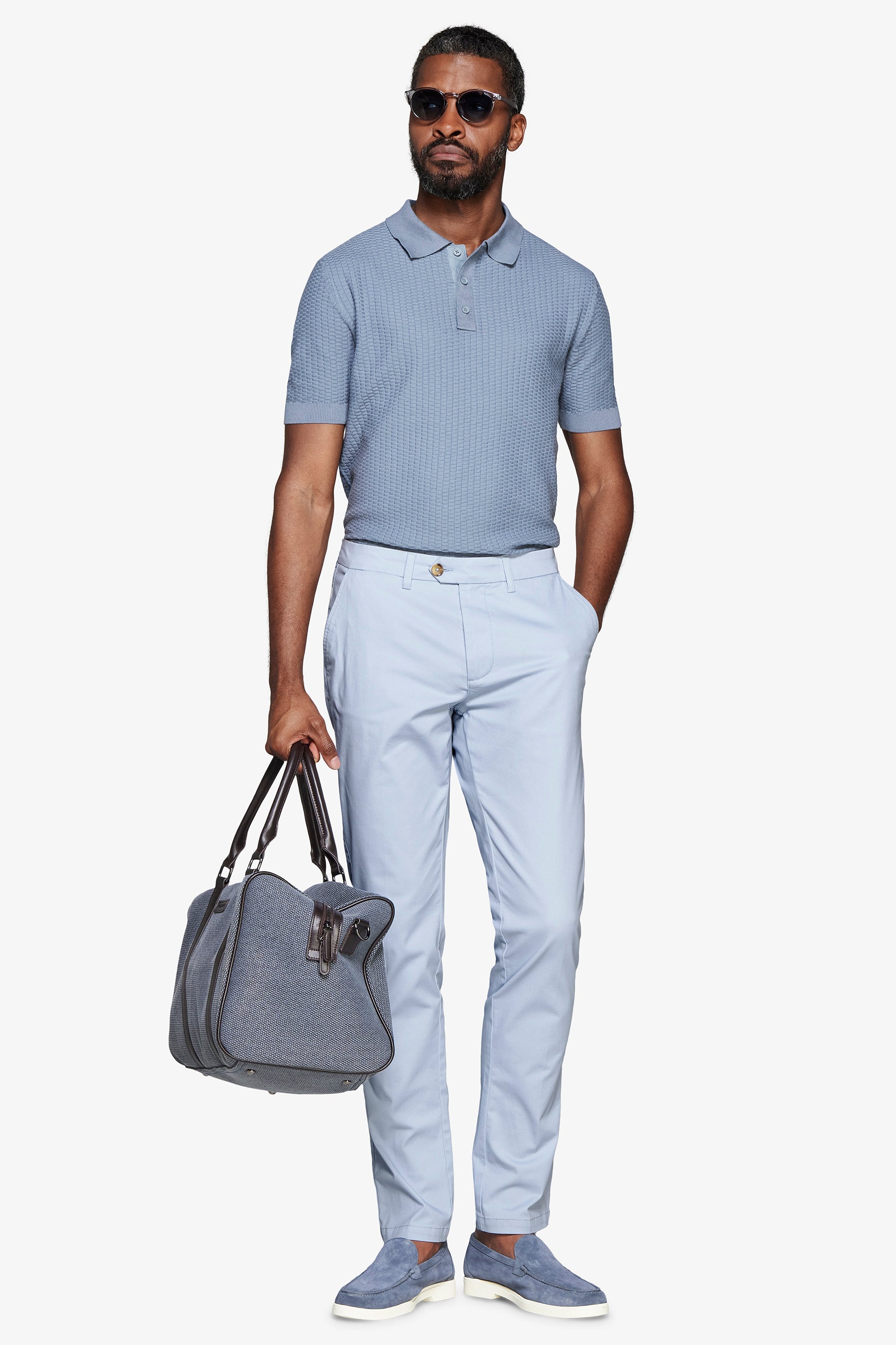 Poloshirt aus Strick mit Würfelmuster in Avion Blau