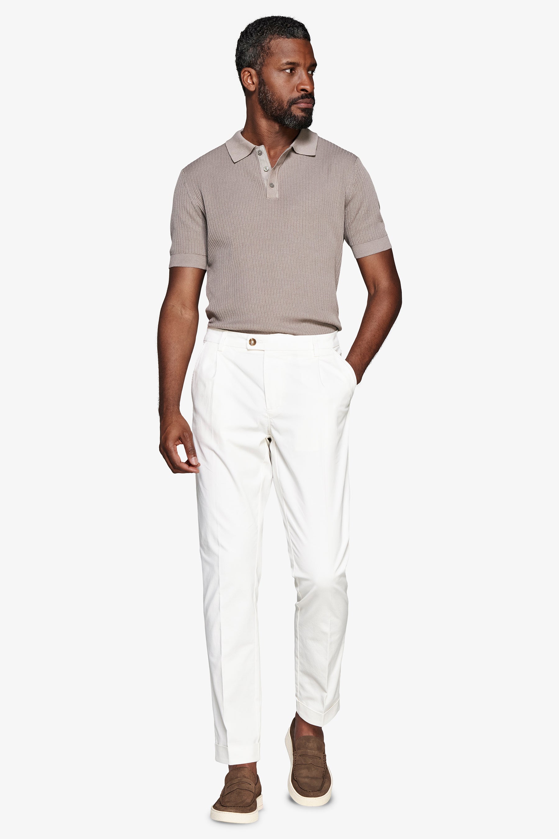 Poloshirt aus doppelt geripptem Strickstoff in Taupe