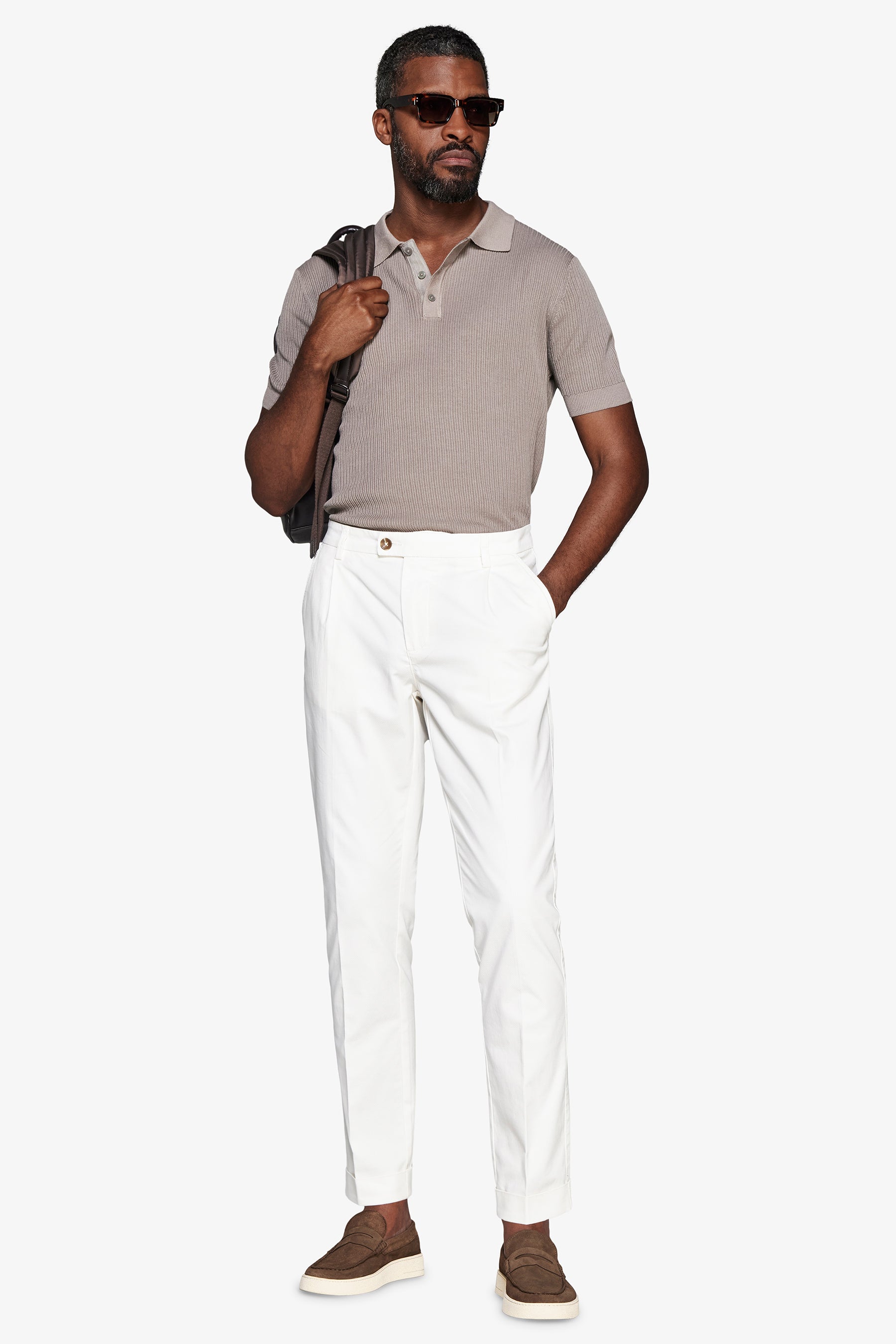 Poloshirt aus doppelt geripptem Strickstoff in Taupe