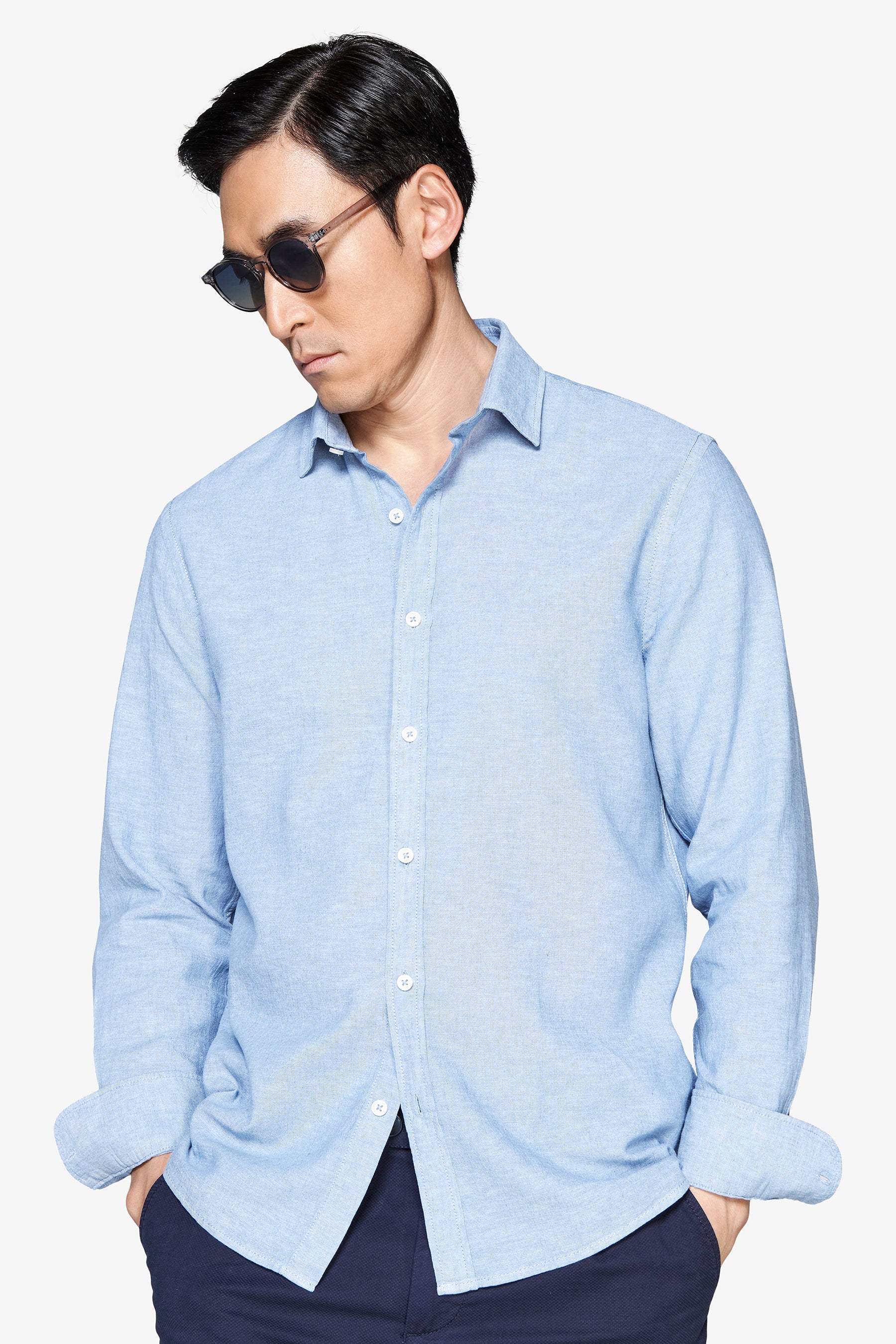 Camicia misto lino relaxed celeste