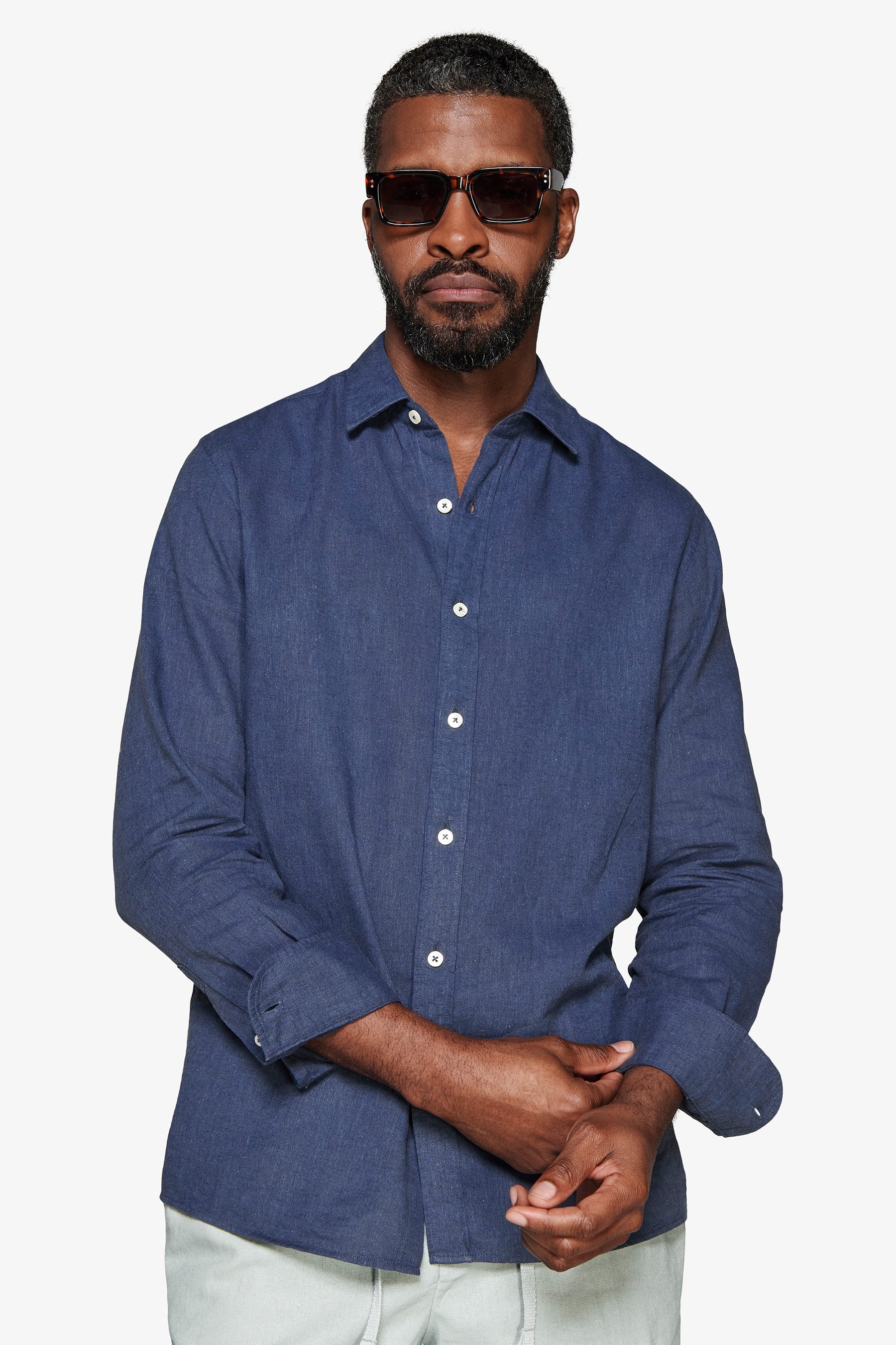 Camicia misto lino relaxed blu-Dan John
