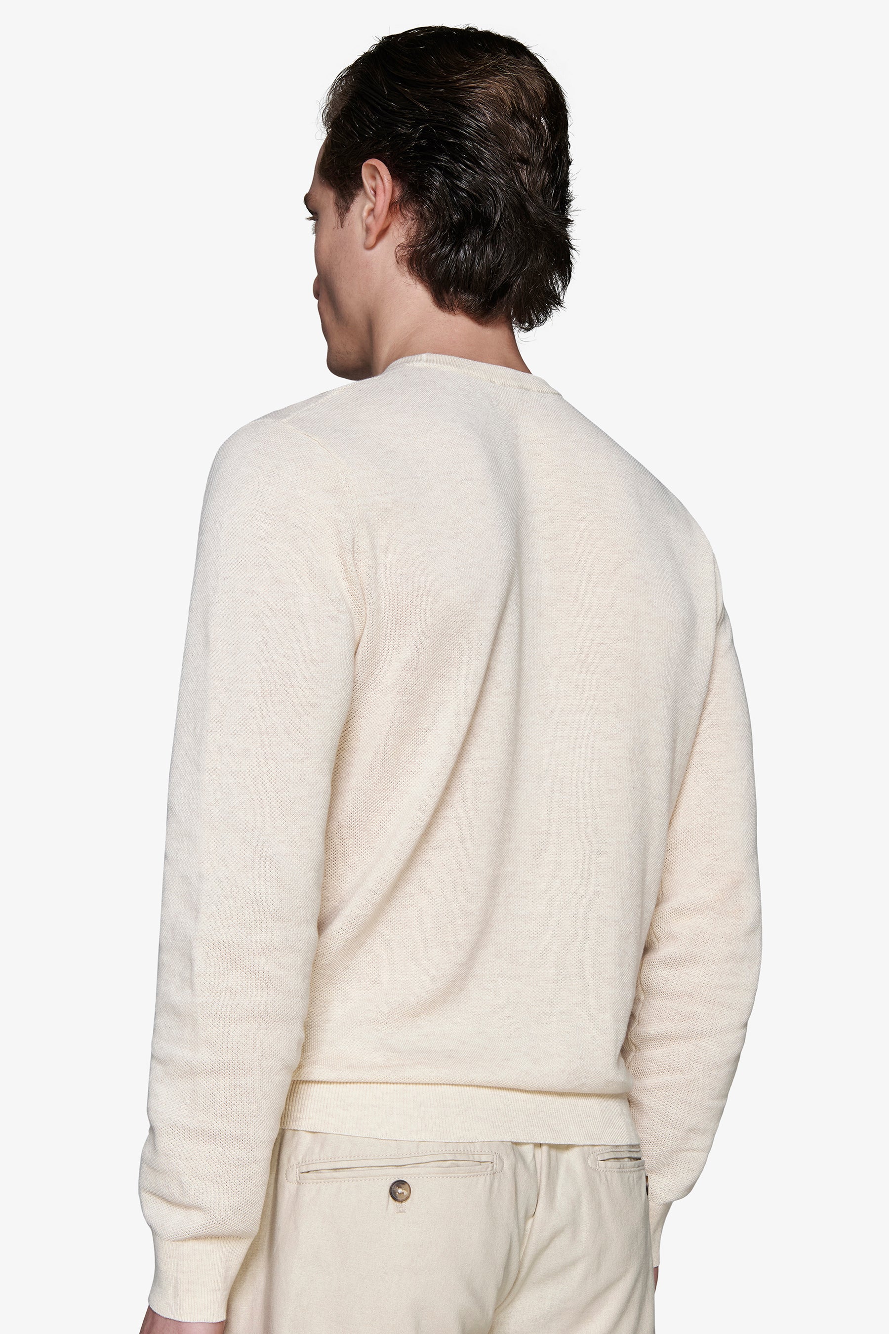 Sand melange textured crewneck sweater