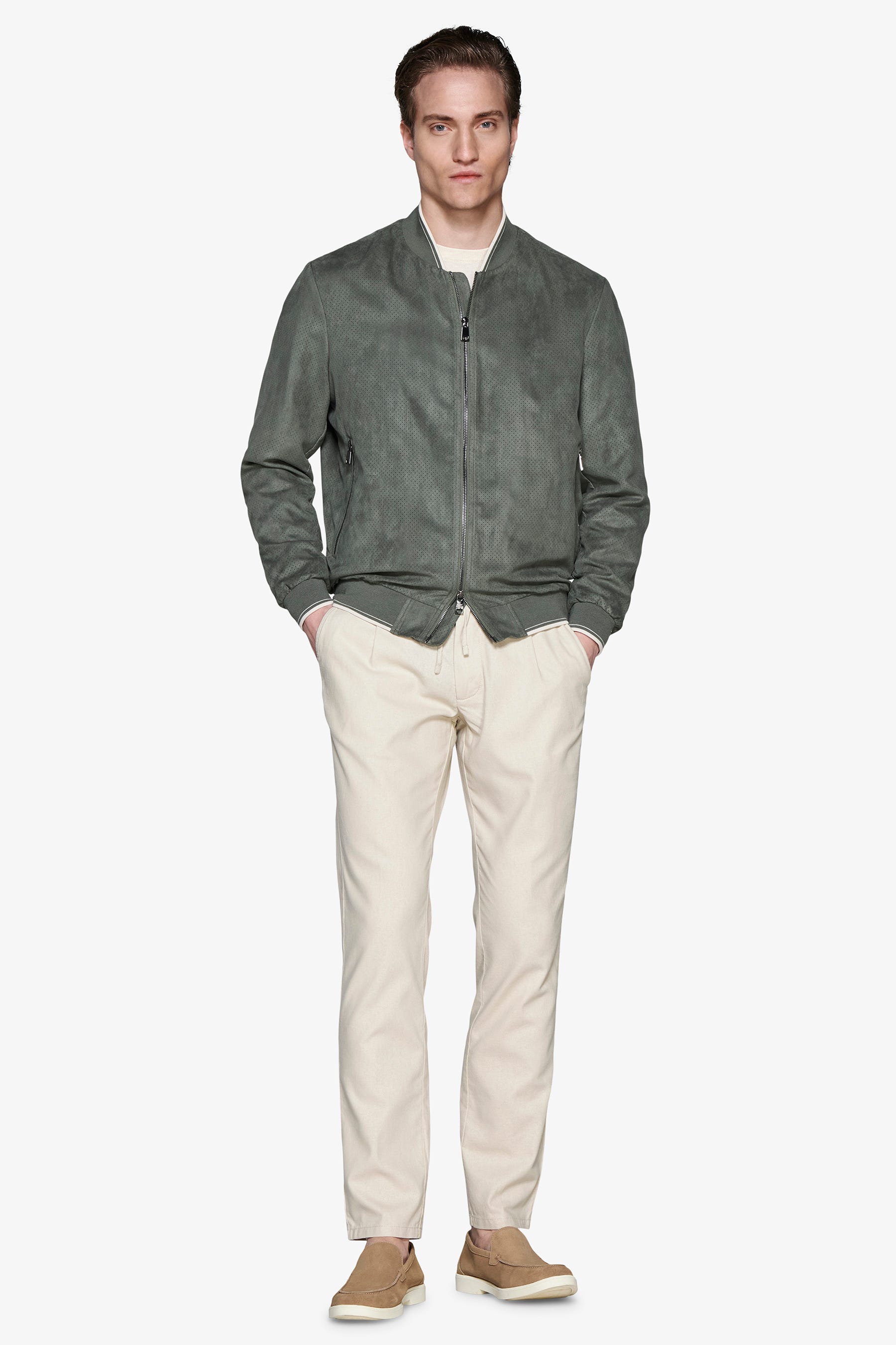 Bomber in ecosuede traforato verde-Dan John