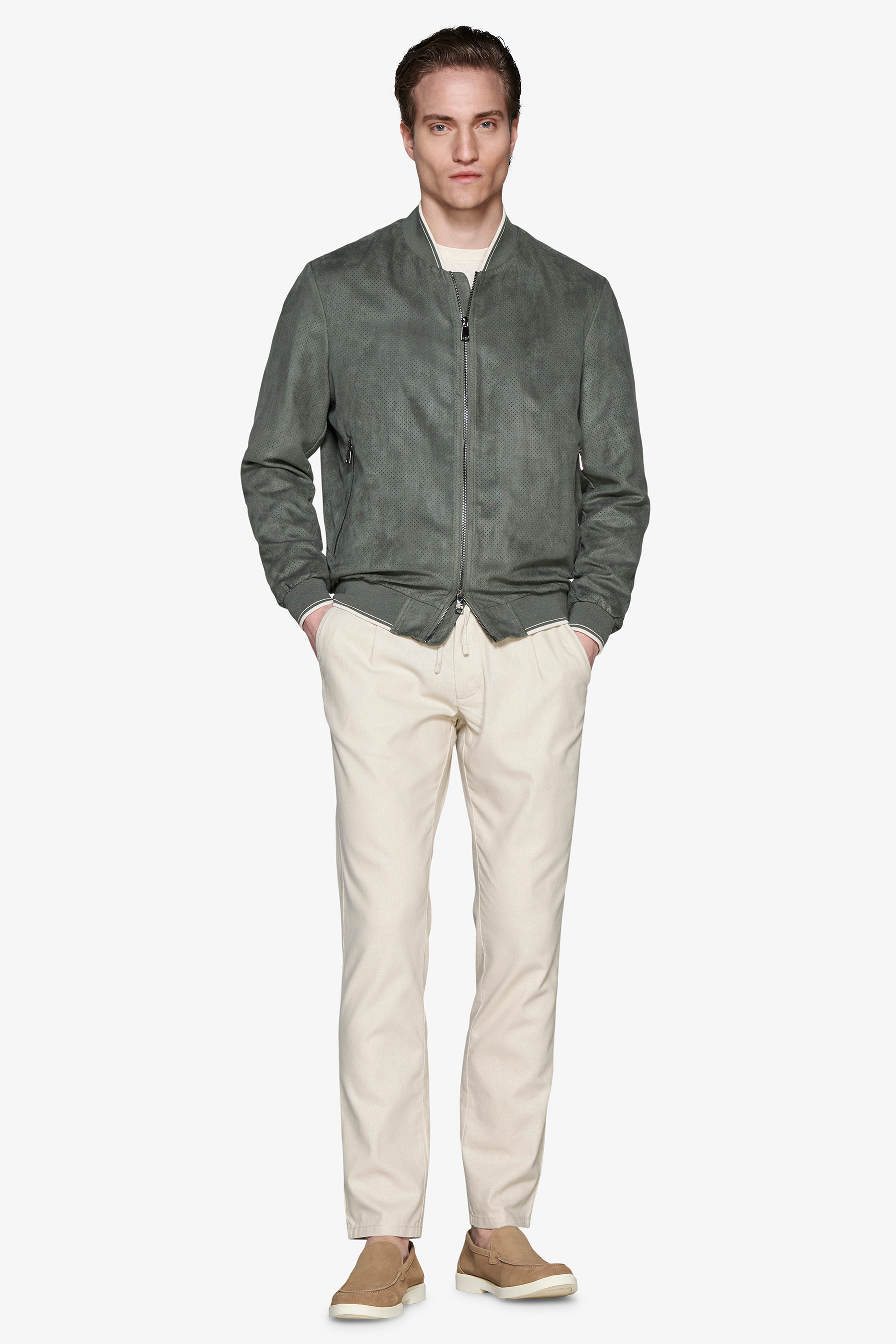 Bomber in ecosuede traforato verde-Dan John