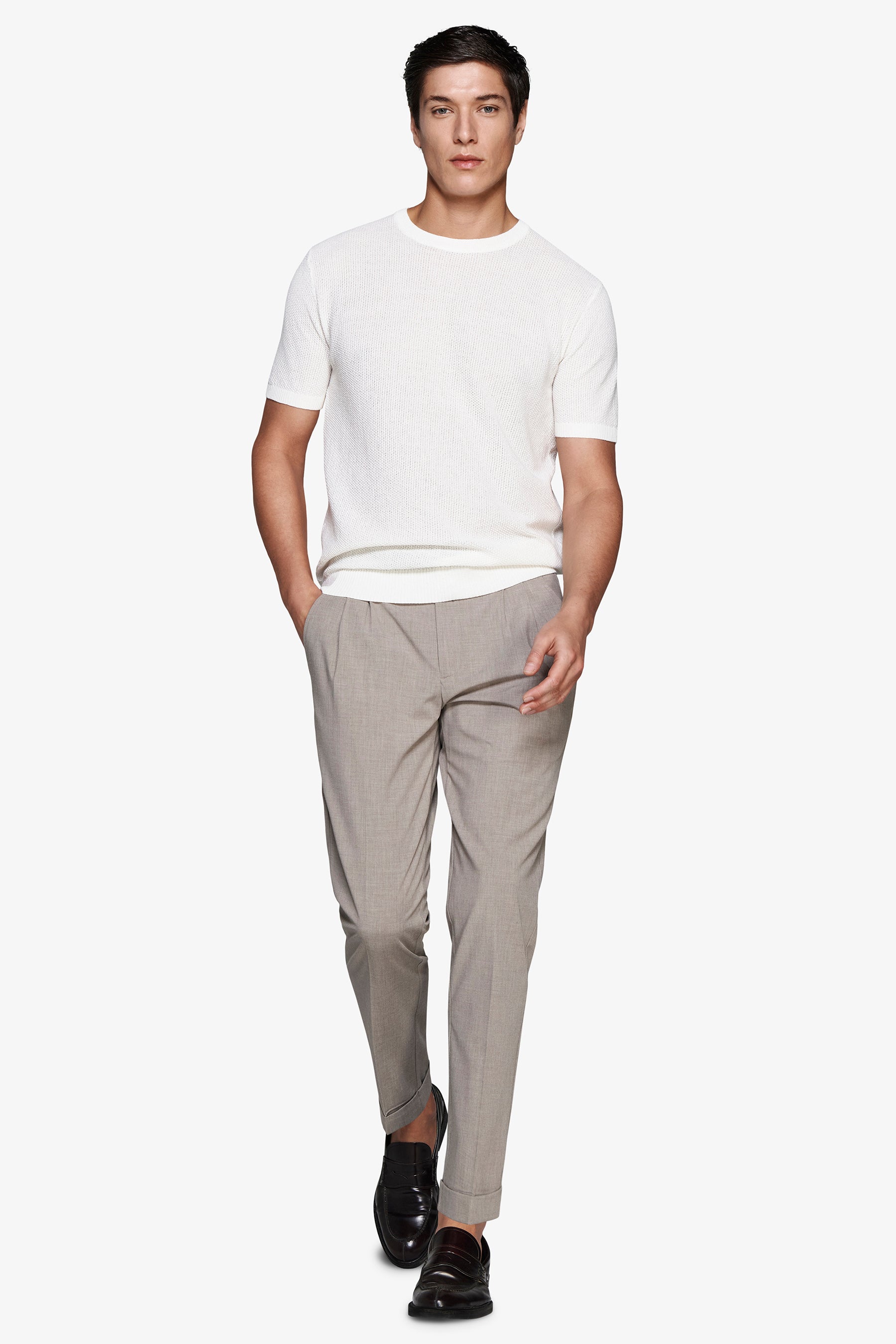 Pullover aus Leinenmischung mit Struktur in Taupe