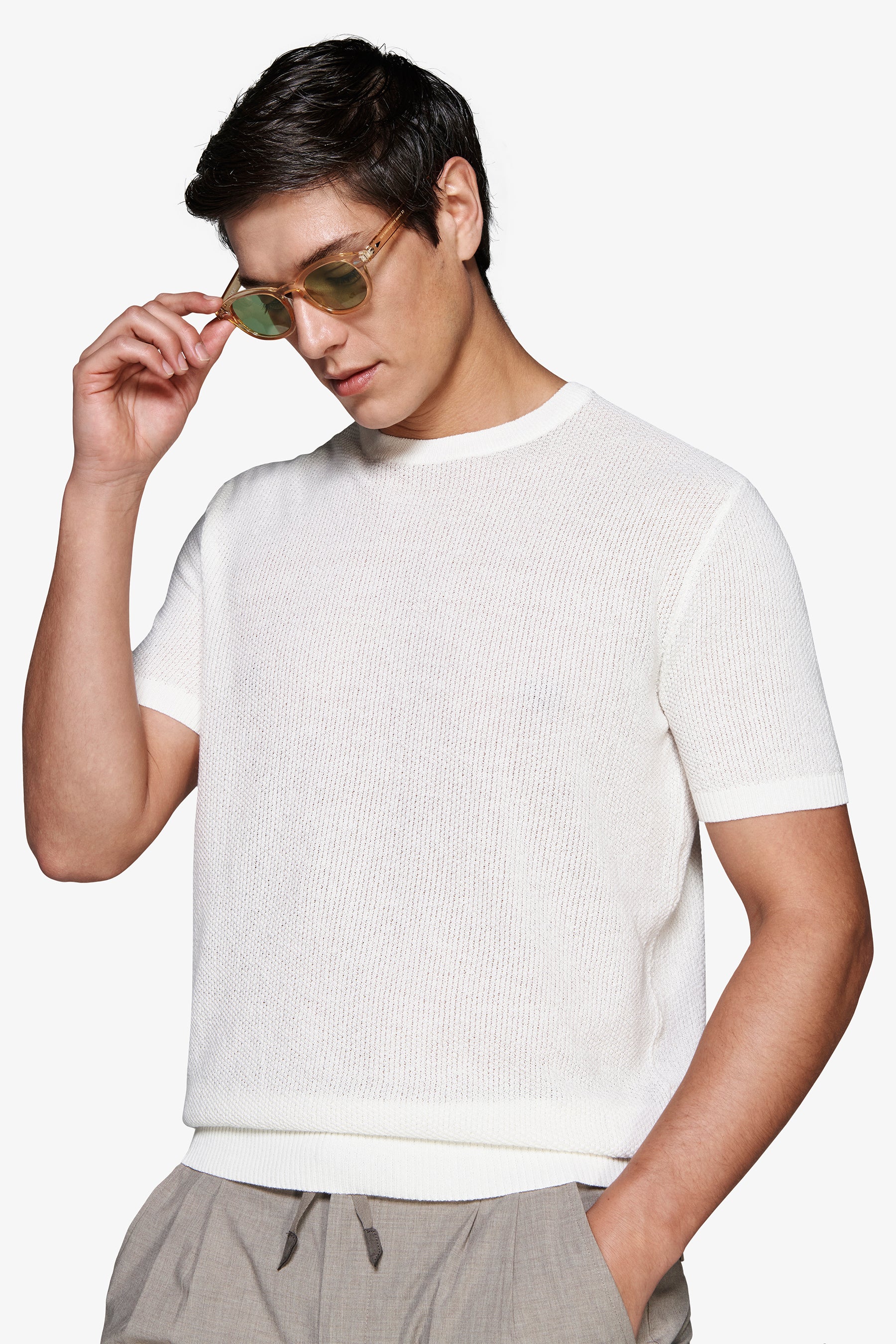 Pullover aus Leinenmischung mit Struktur in Taupe