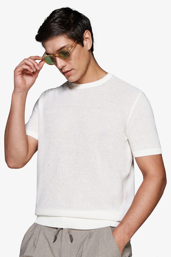 Maglia misto lino armaturata panna-Dan John