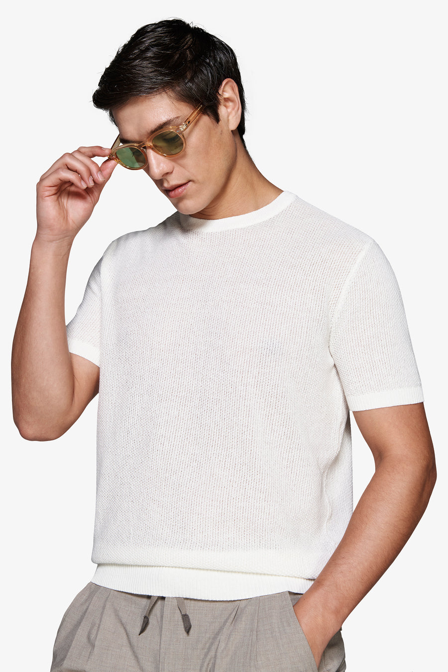 Maglia misto lino armaturata panna-Dan John