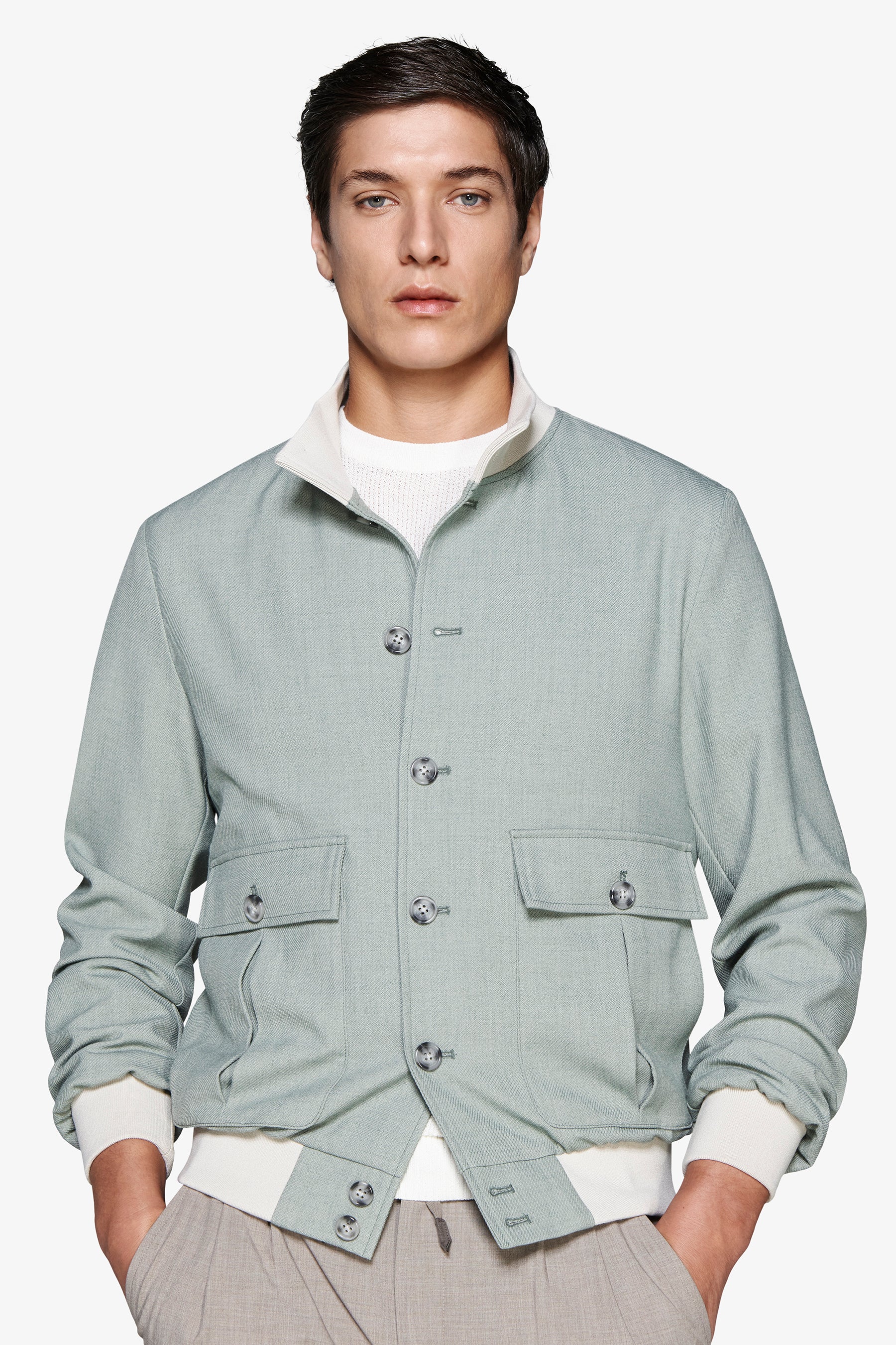 Short sage bomber jacket