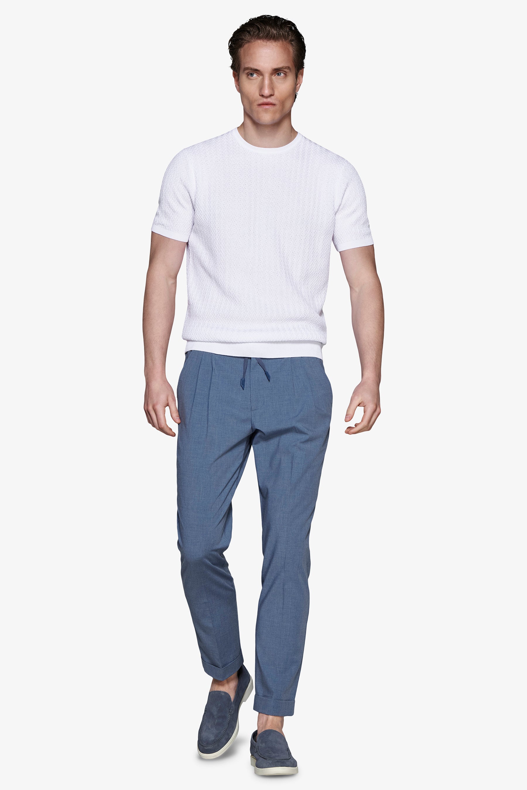 Jersey de cuello redondo texturizado blanco
