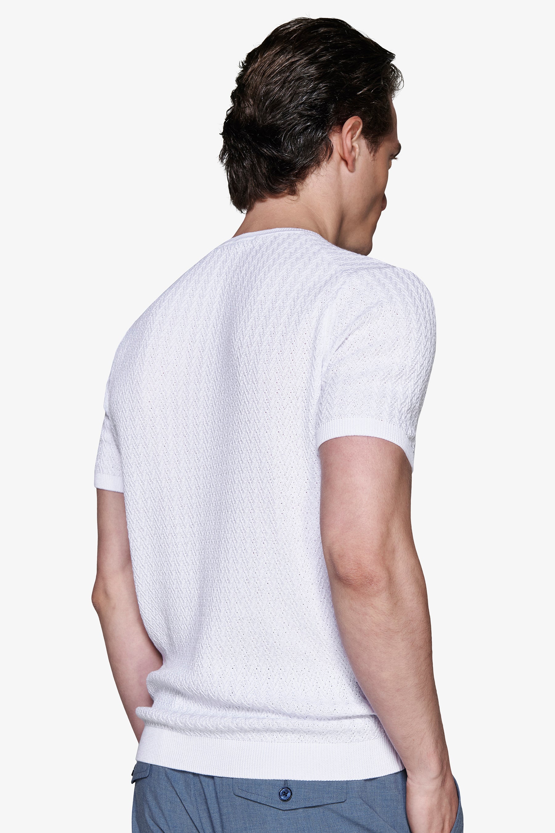 Jersey de cuello redondo texturizado blanco