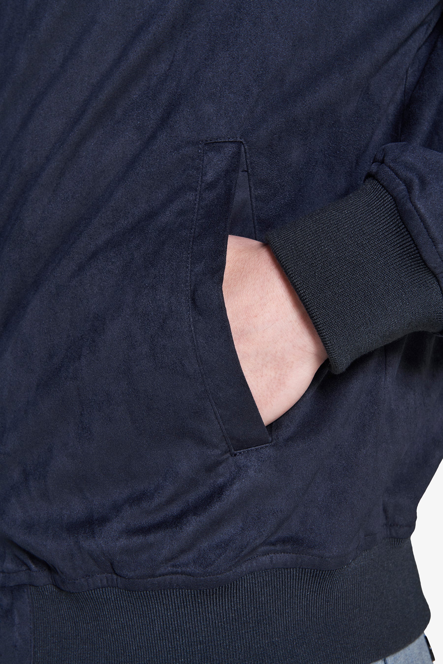 Cazadora bómber de cremallera completa en ante ecológico azul