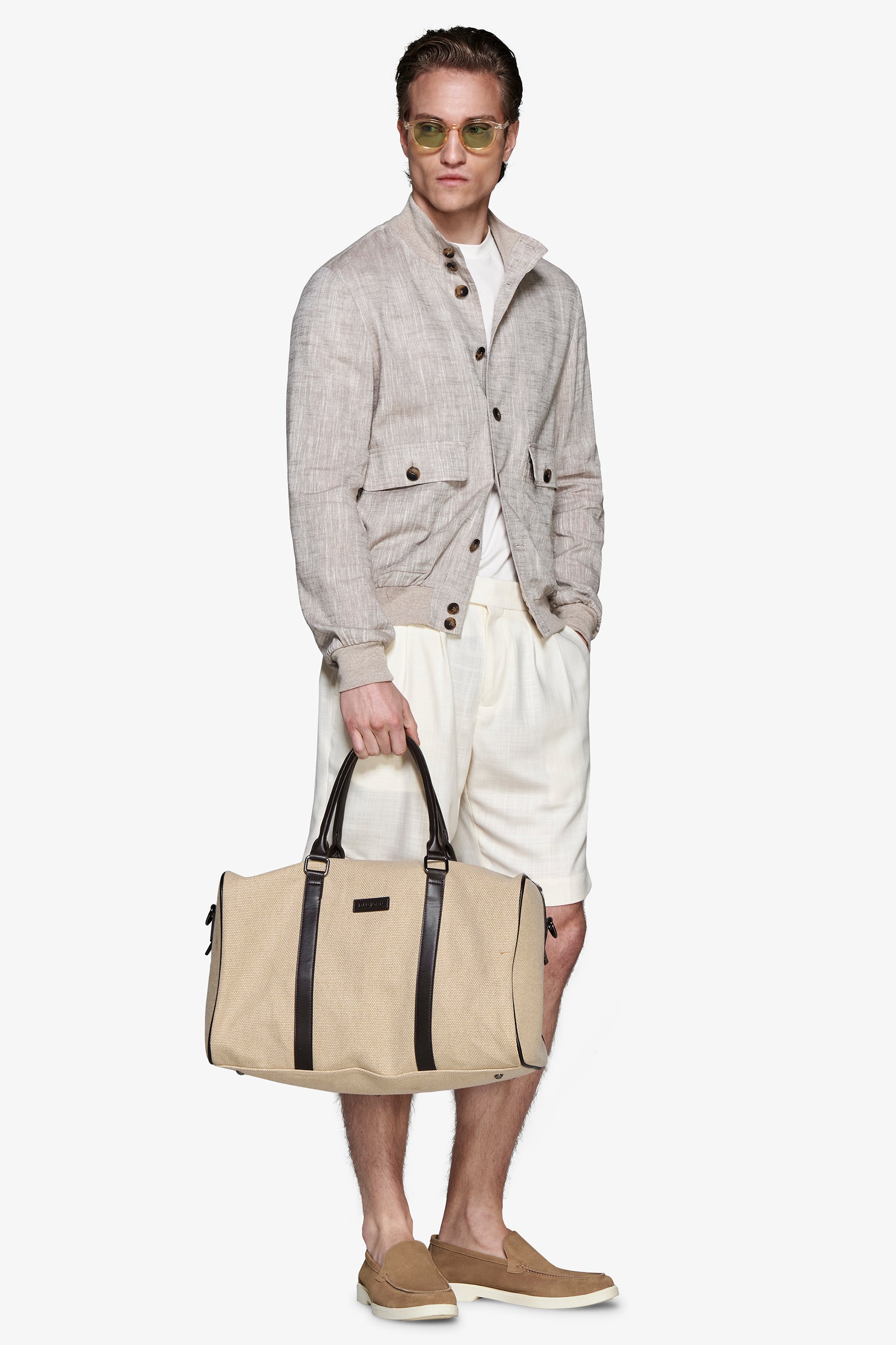 Taupe linen blend bomber jacket