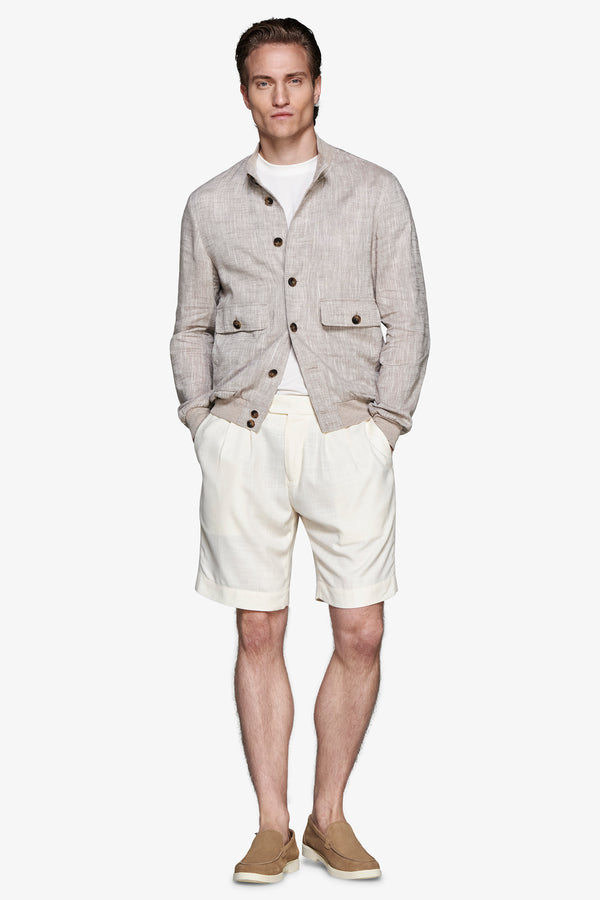 Taupe linen blend bomber jacket