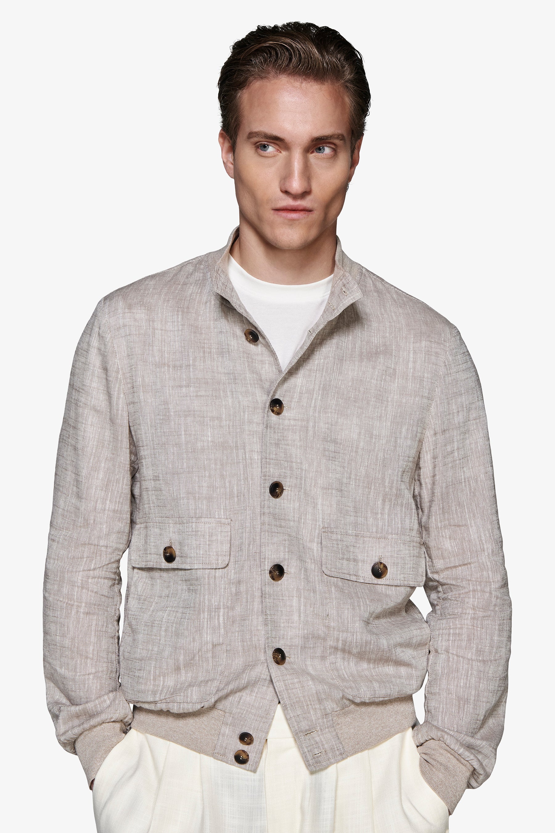 Bomberjacke aus Leinenmischung in Taupe