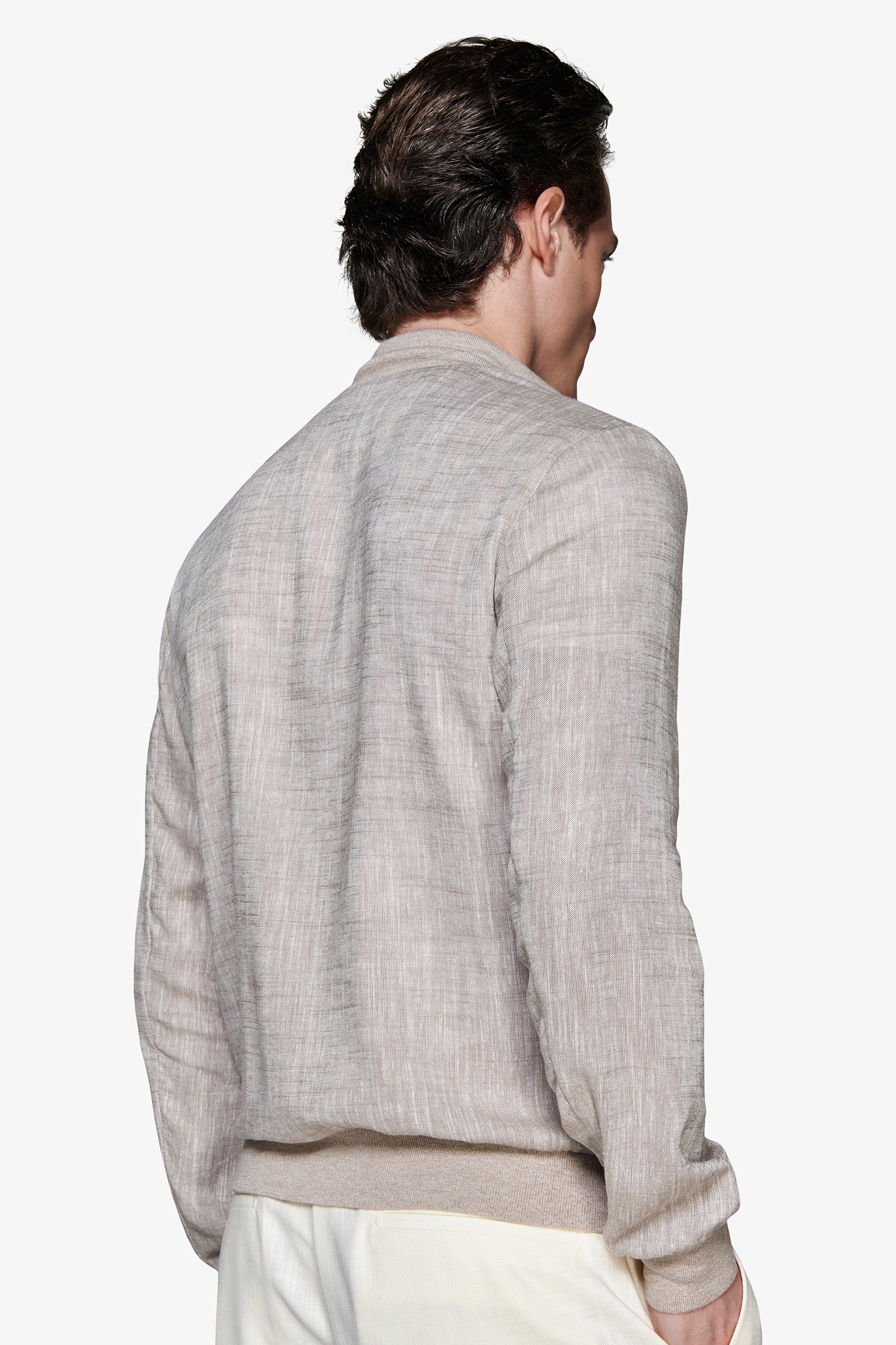 Taupe linen blend bomber jacket