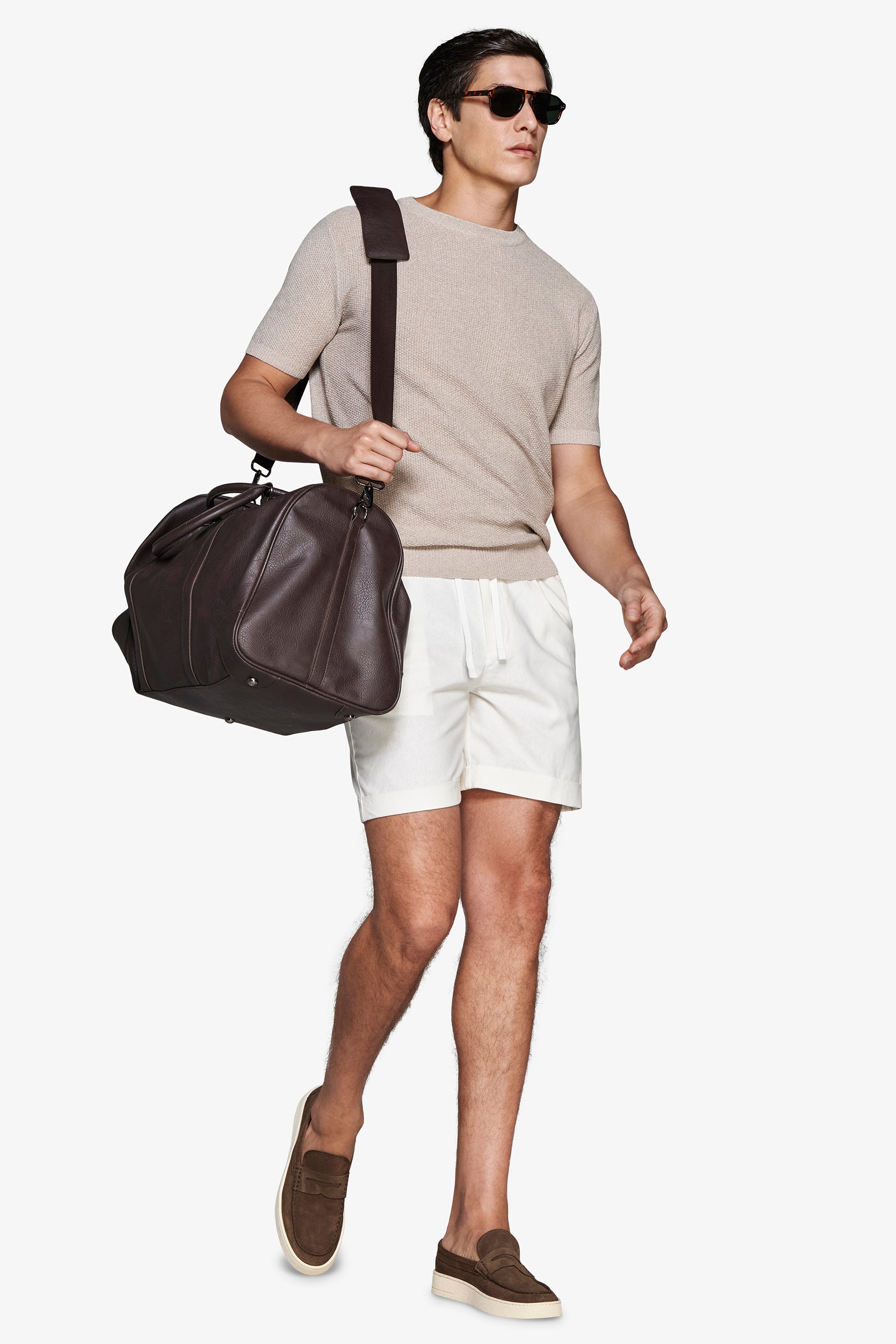 Pullover aus Leinenmischung mit Struktur in Taupe