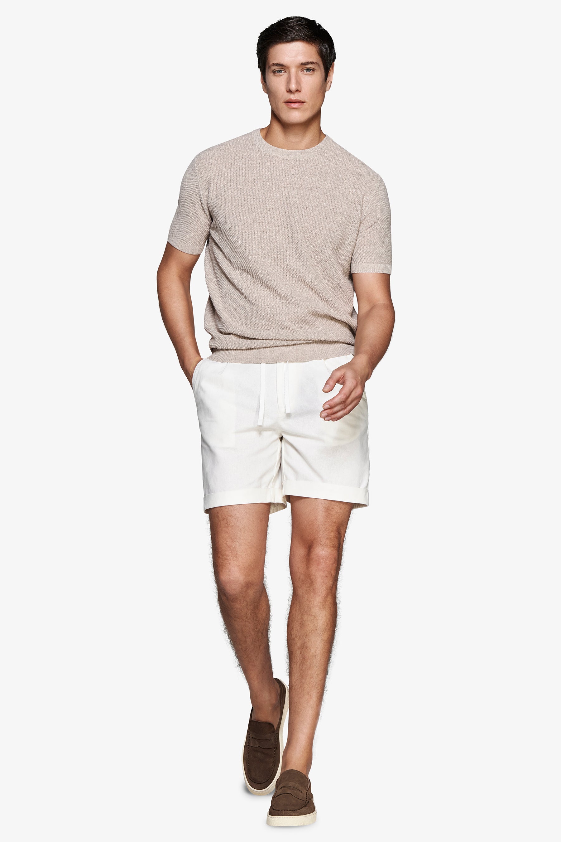 Pullover aus Leinenmischung mit Struktur in Taupe