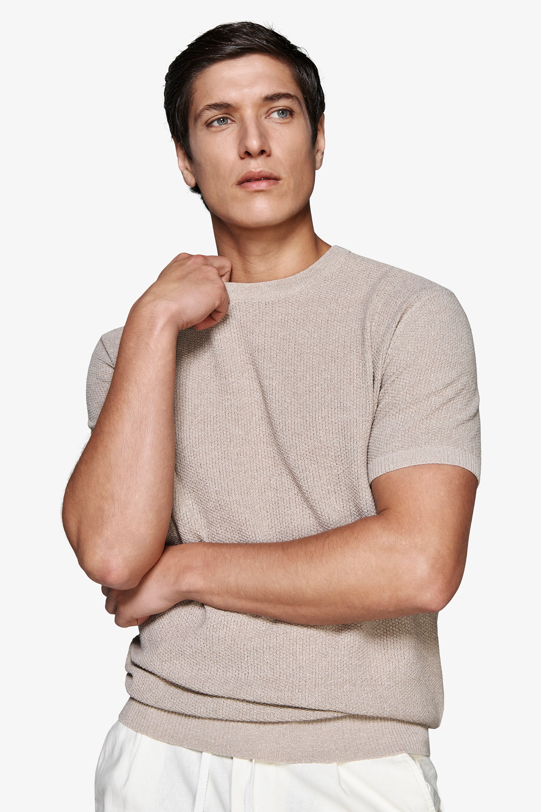 Pullover aus Leinenmischung mit Struktur in Taupe