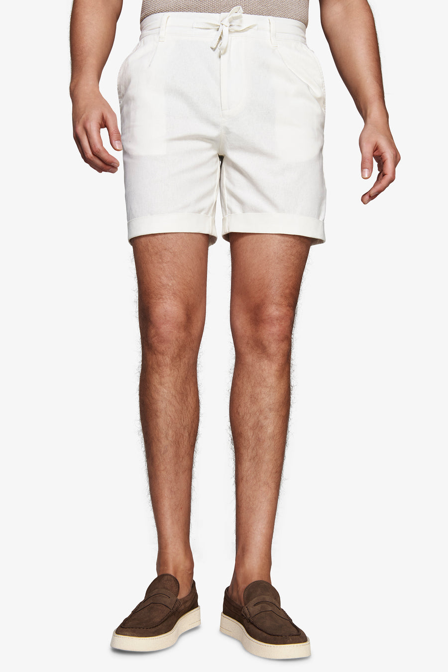 White linen blend Bermuda shorts