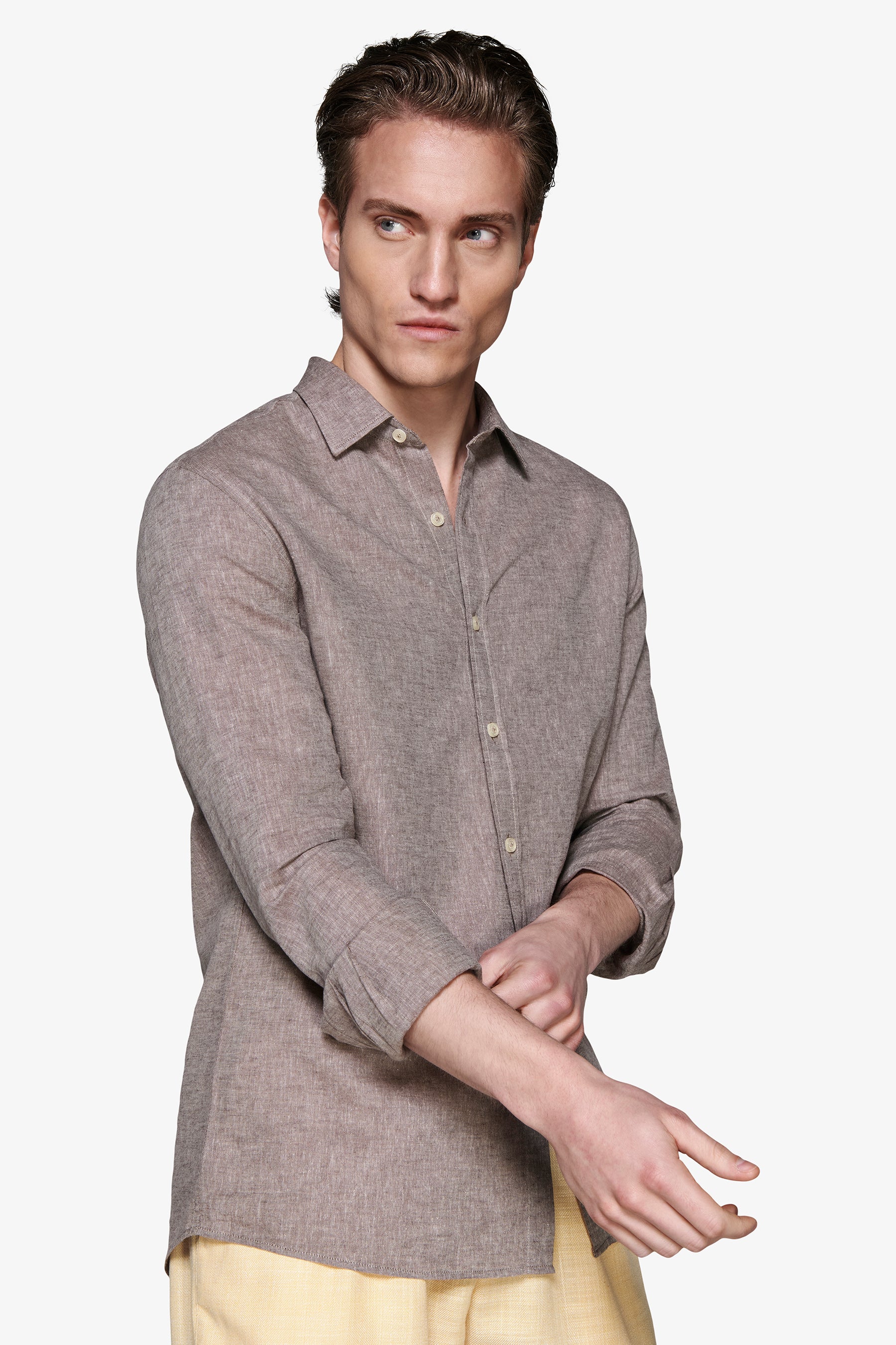 Camicia misto lino relaxed tortora