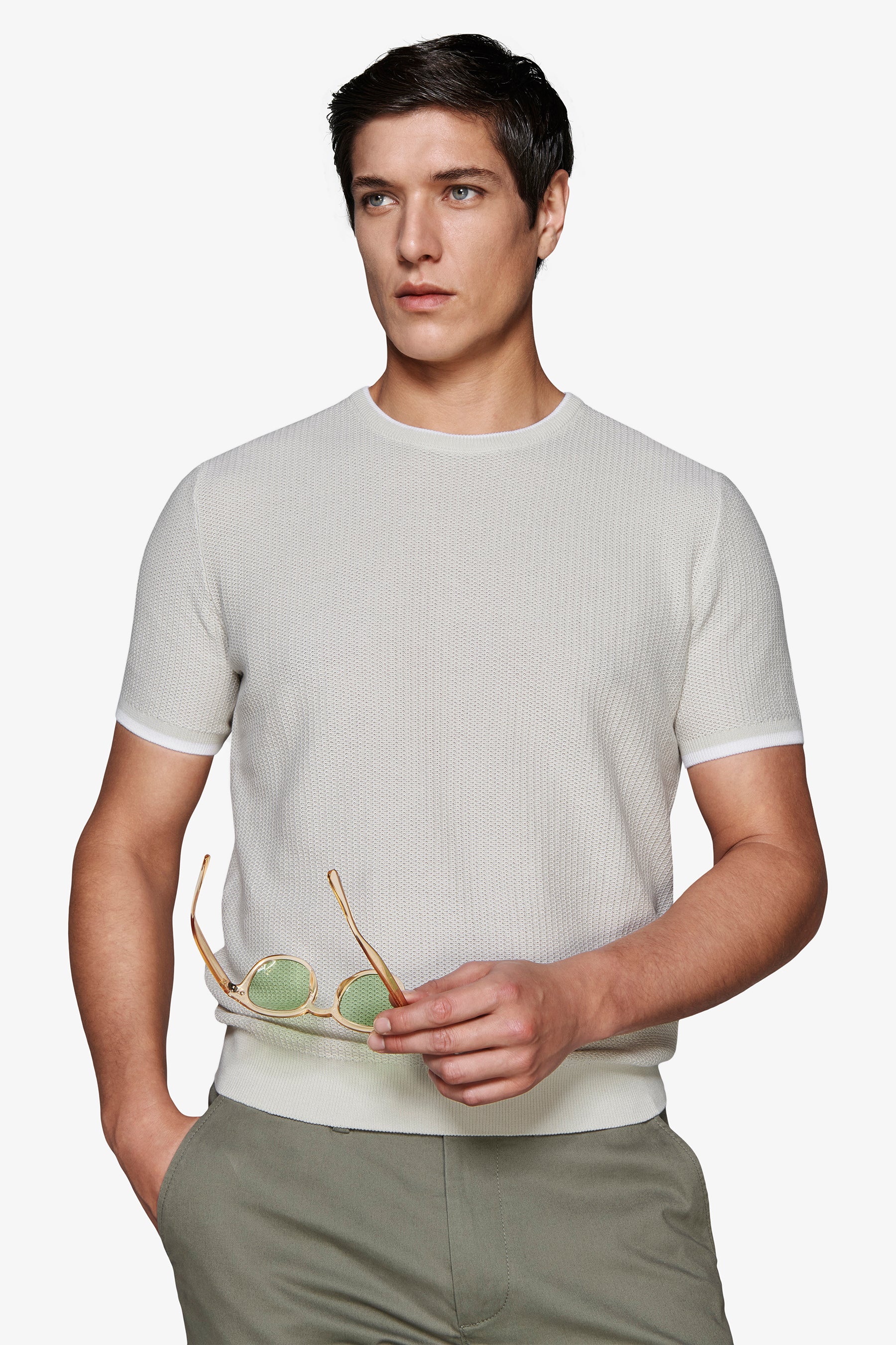 T-shirt in maglia armaturata grigia DNJ