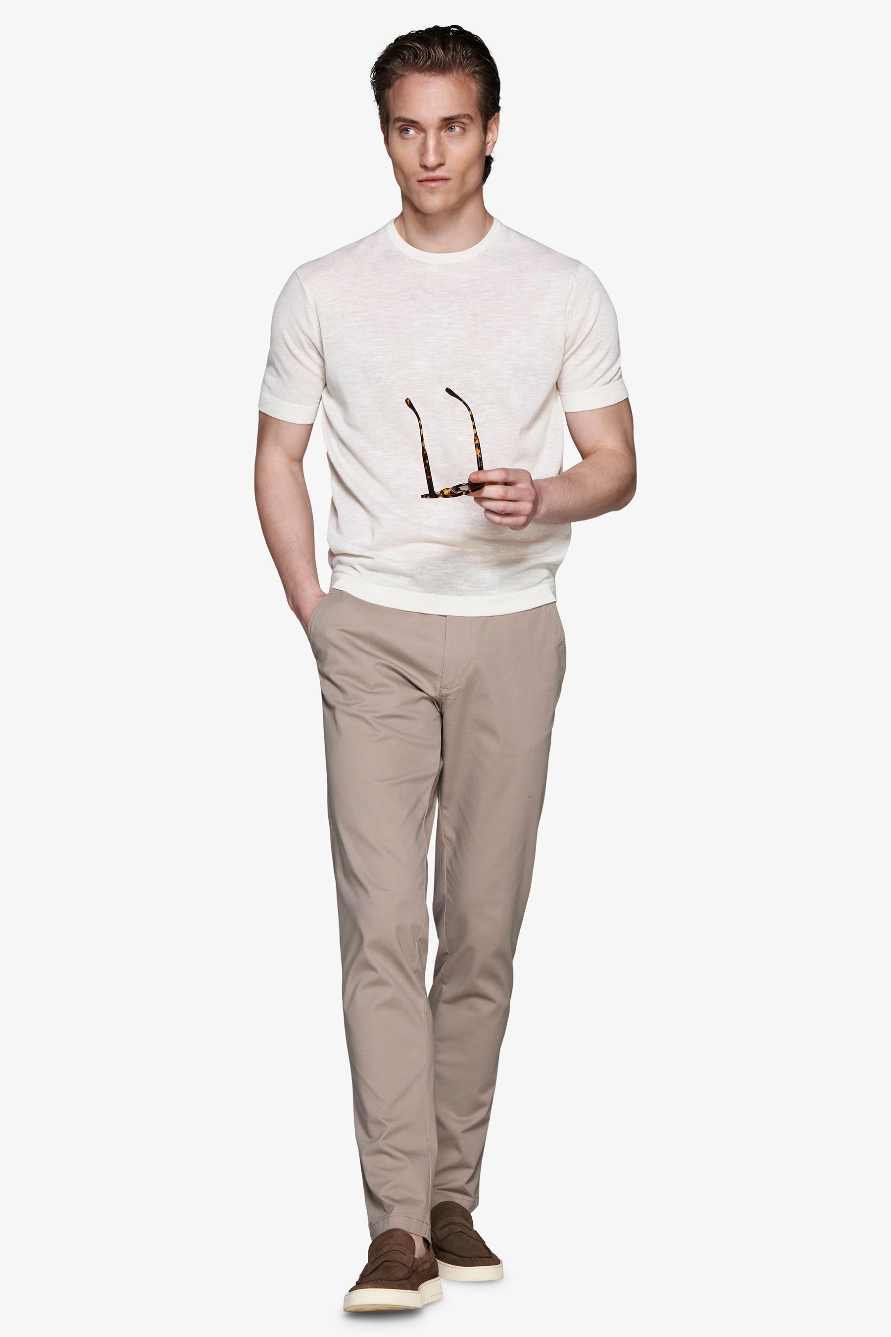 Sand linen blend crewneck knit