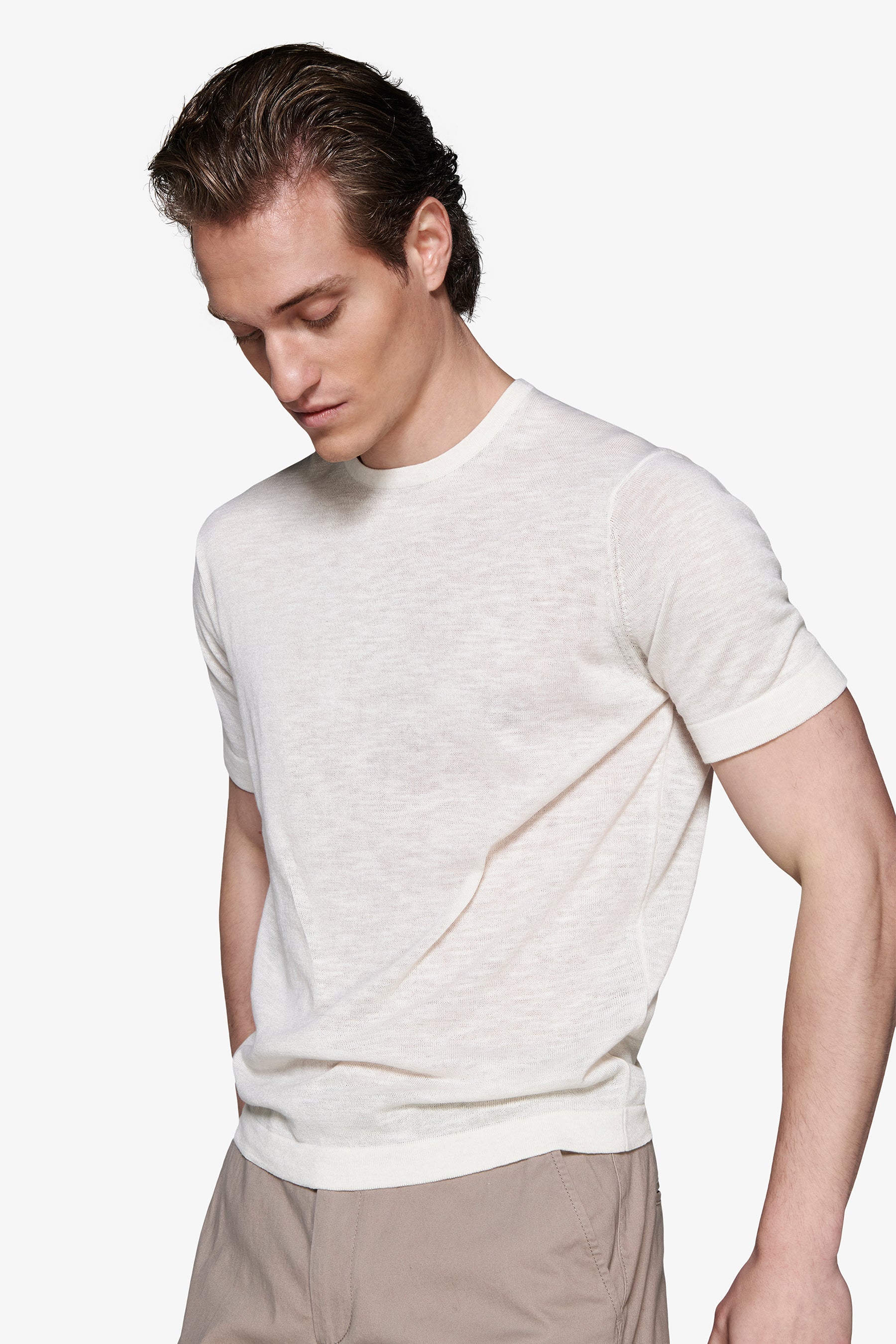 Sand linen blend crewneck knit