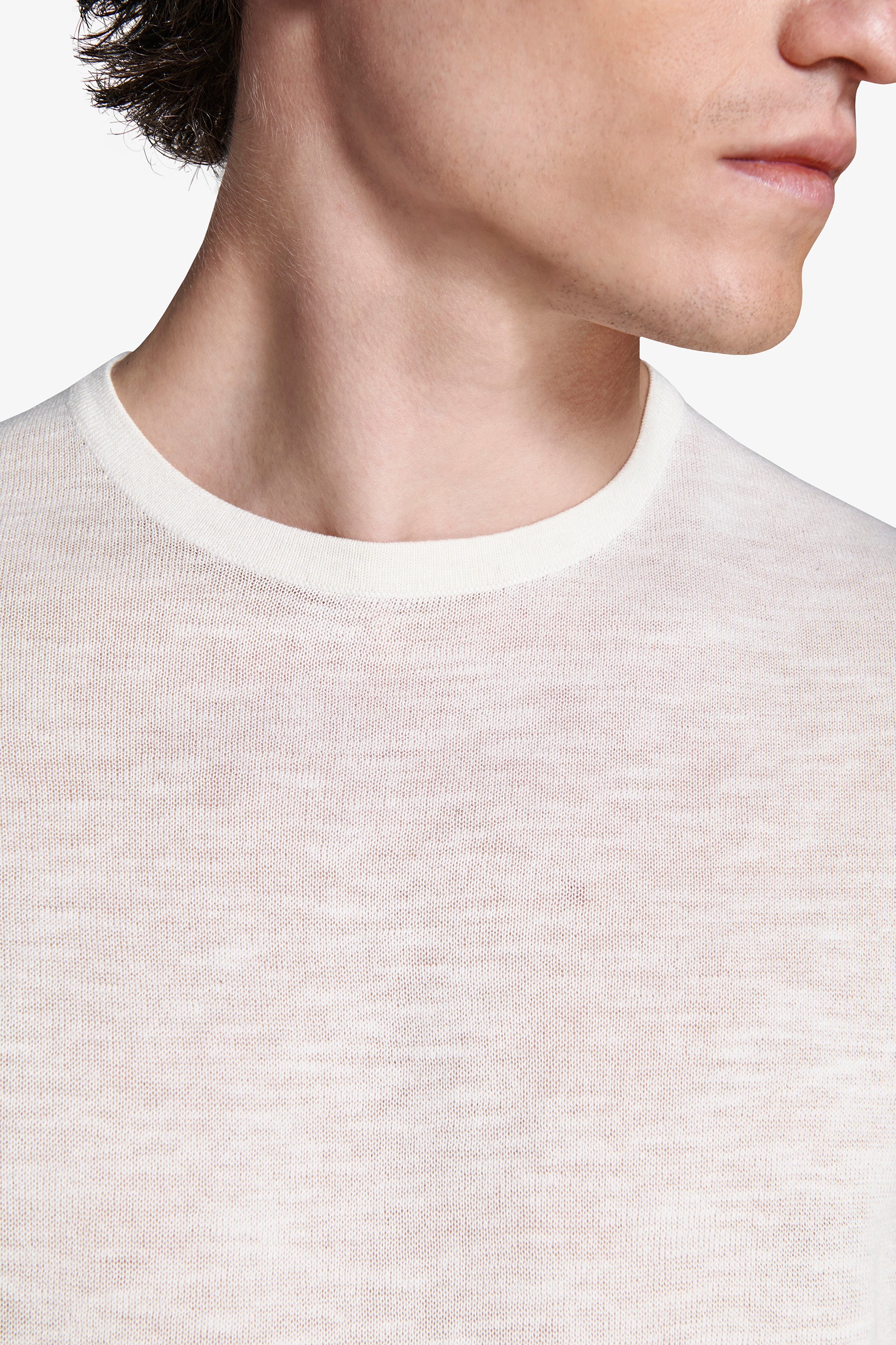 Maglia misto lino girocollo sabbia