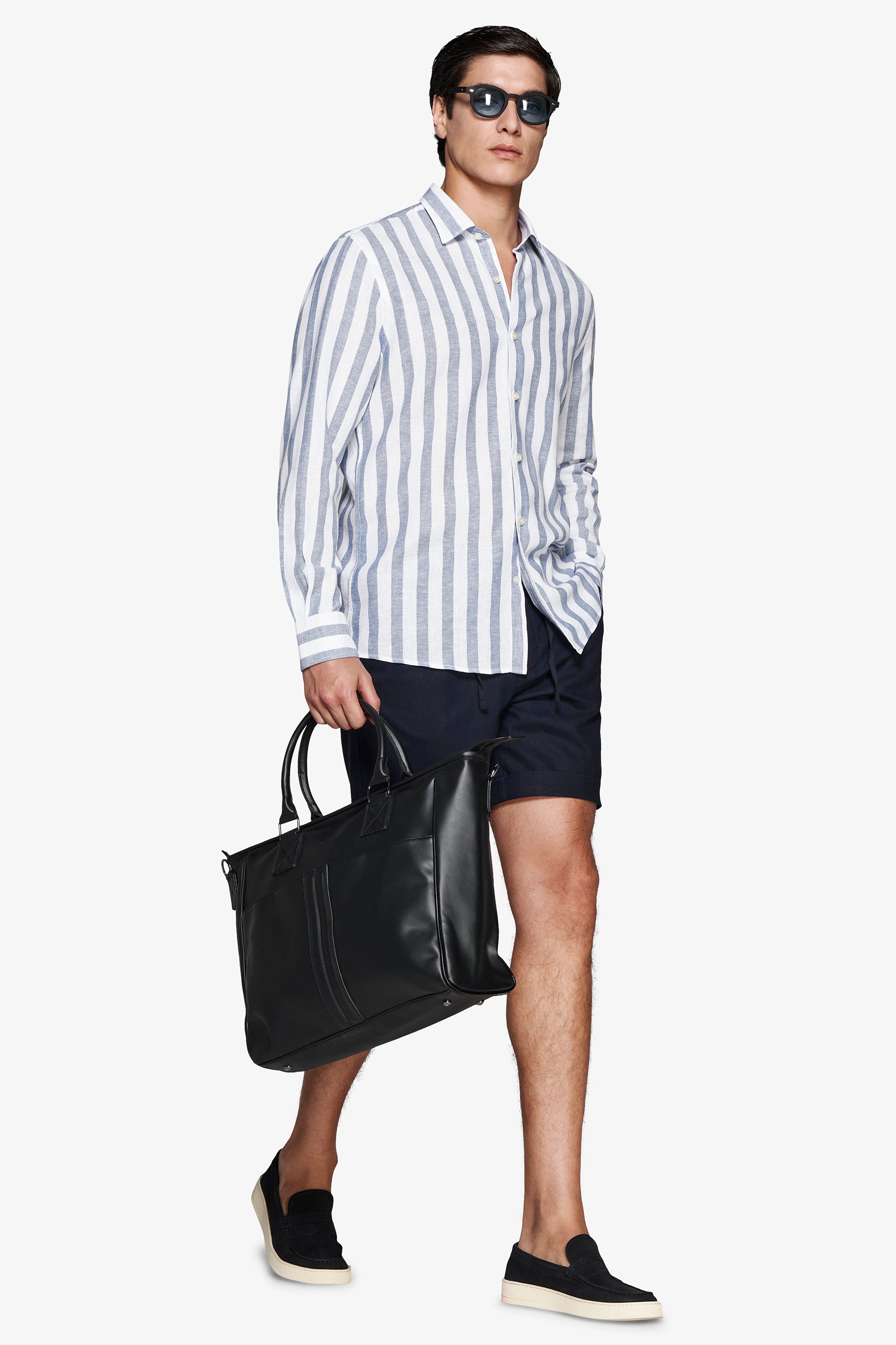 Royal blue linen blend Herringbone shirt