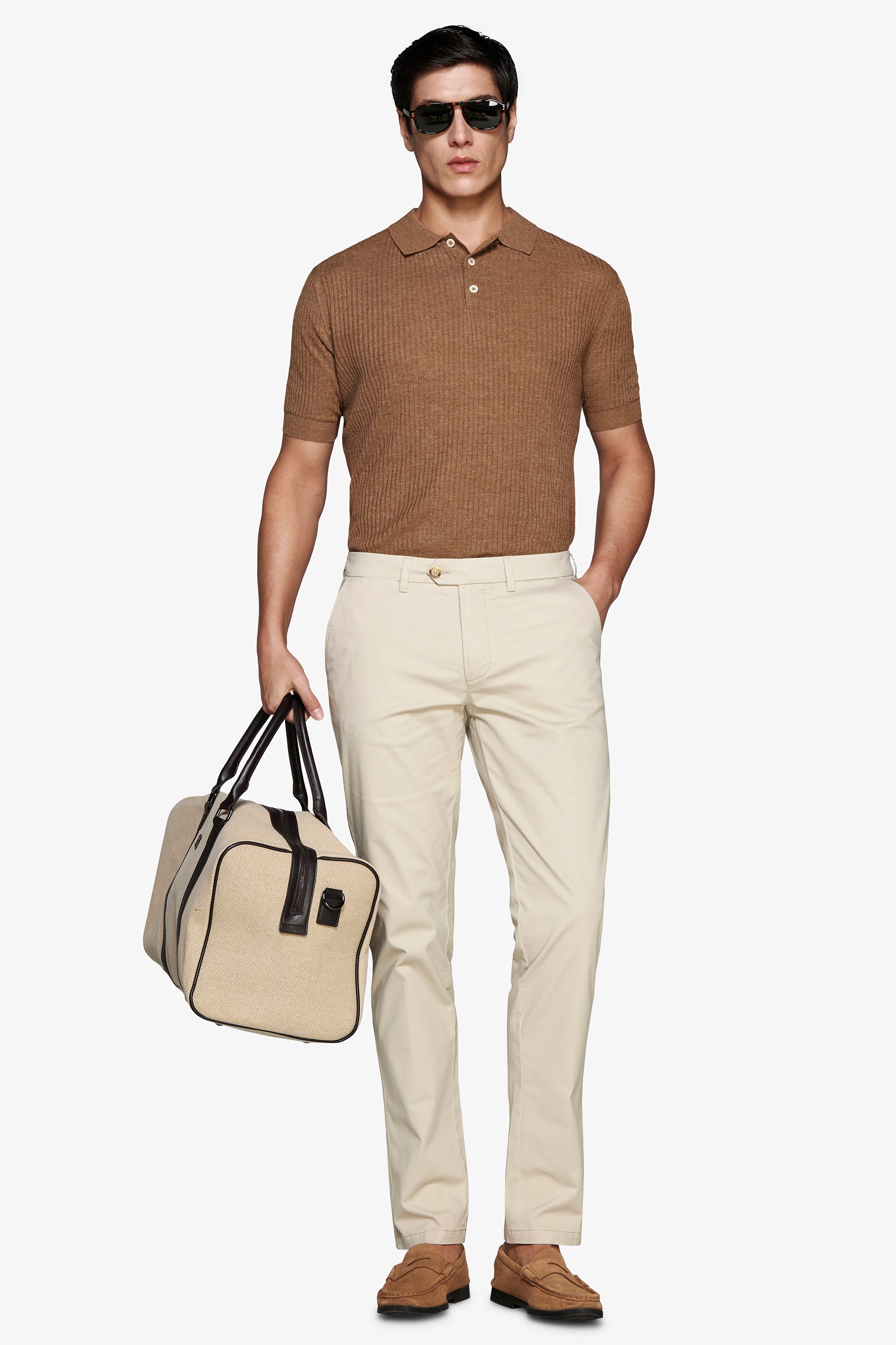Polo in maglia misto lino tabacco