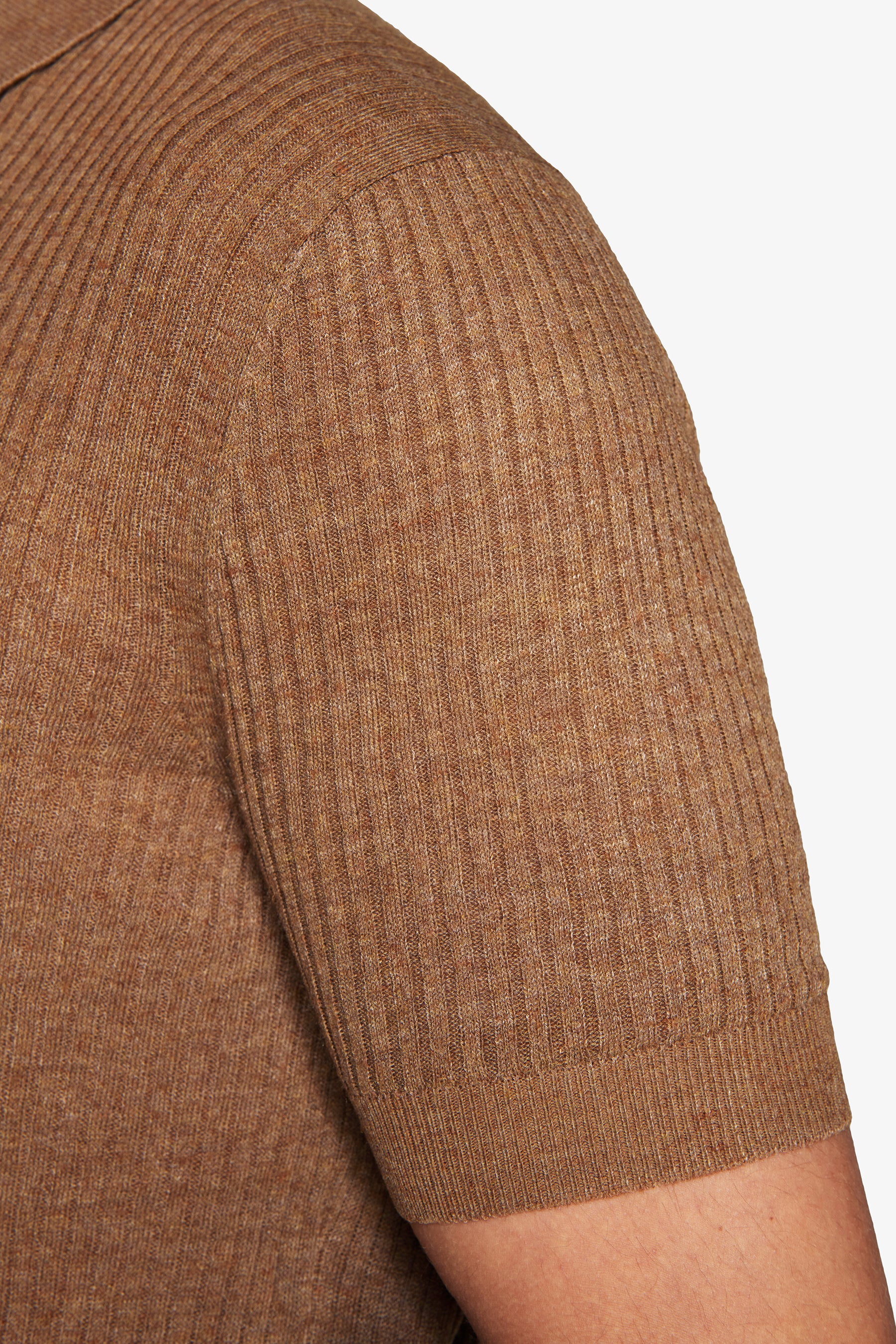 Polo in maglia misto lino tabacco