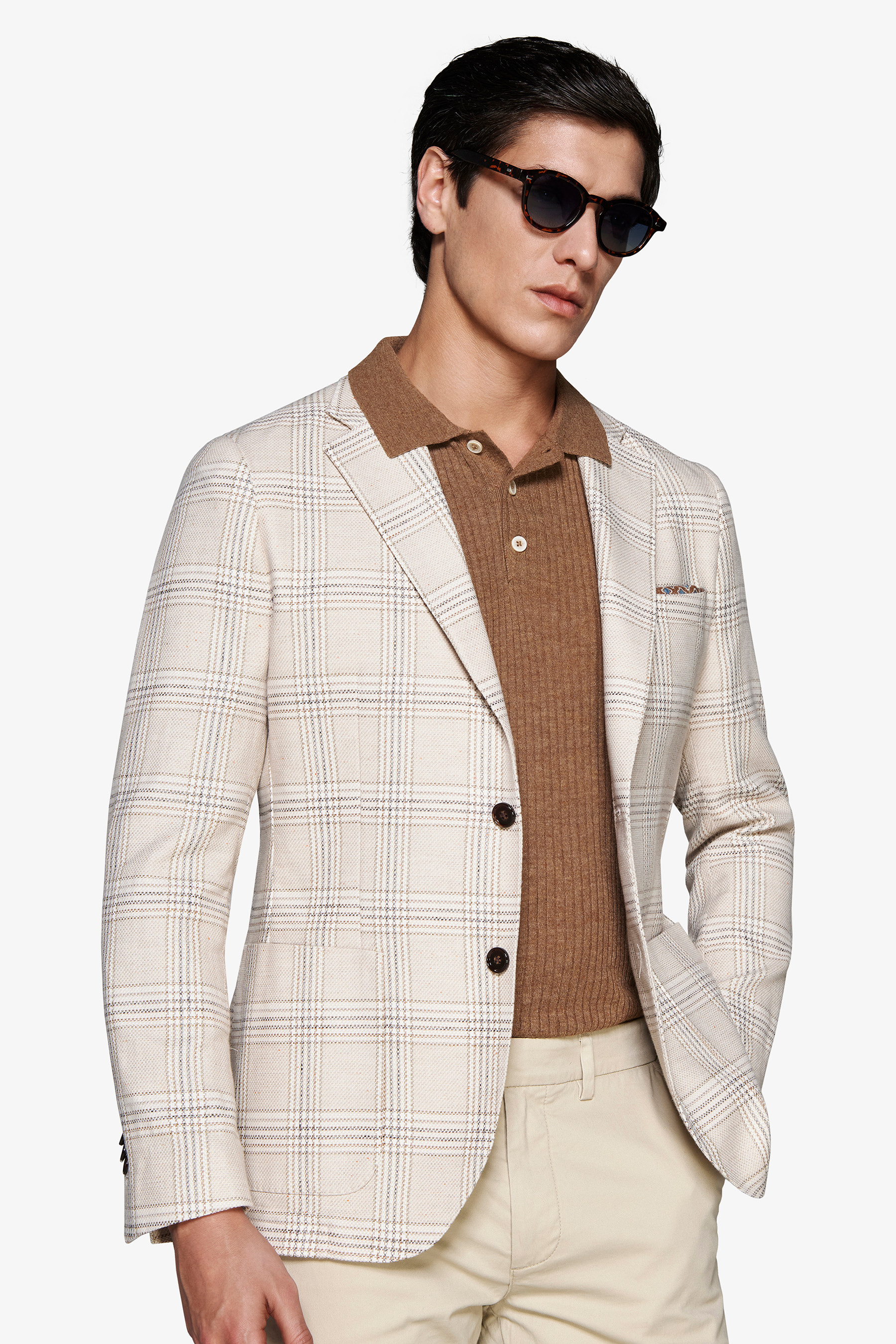 Giacca misto lino overcheck sabbia-Dan John