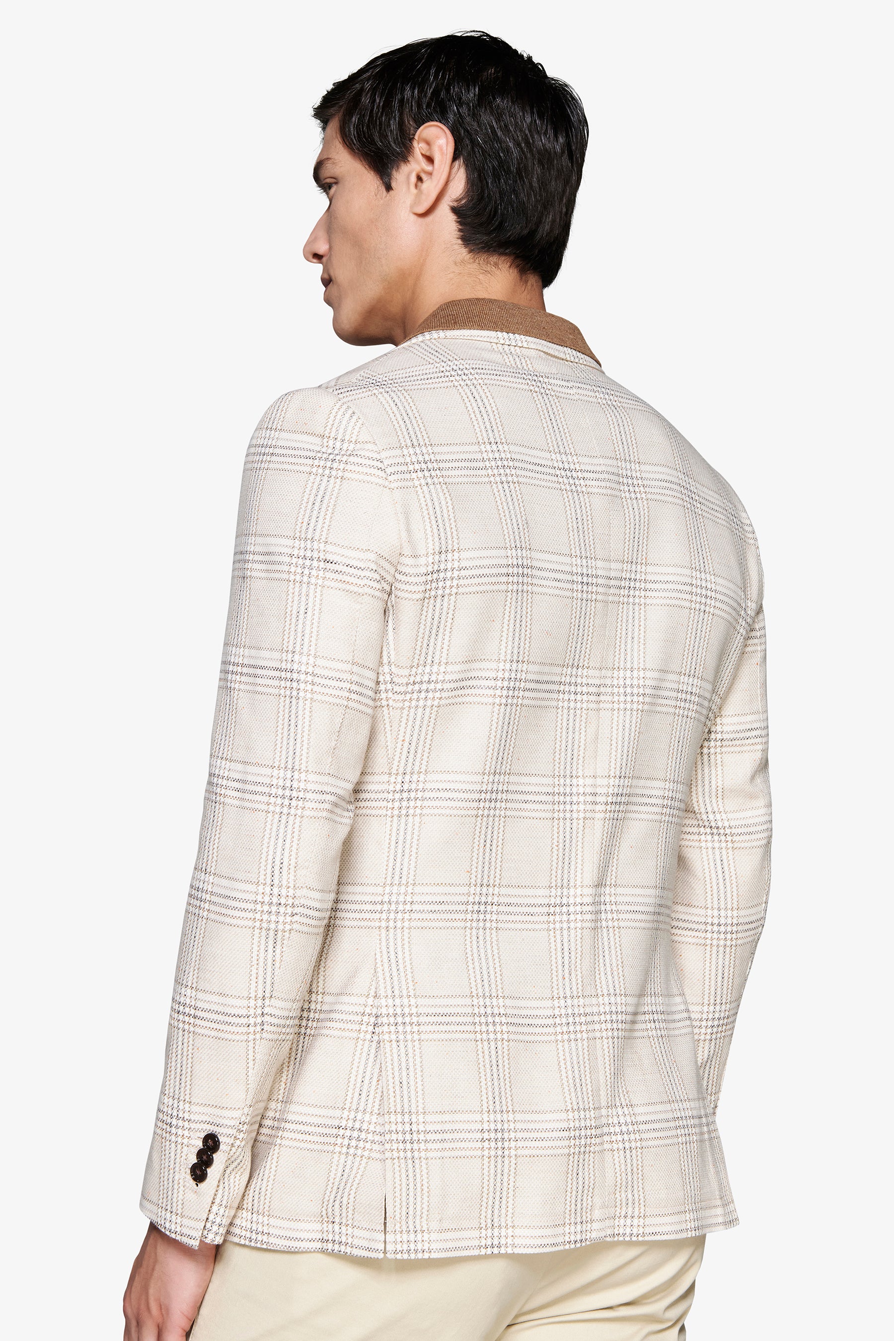 Sand linen blend overcheck blazer
