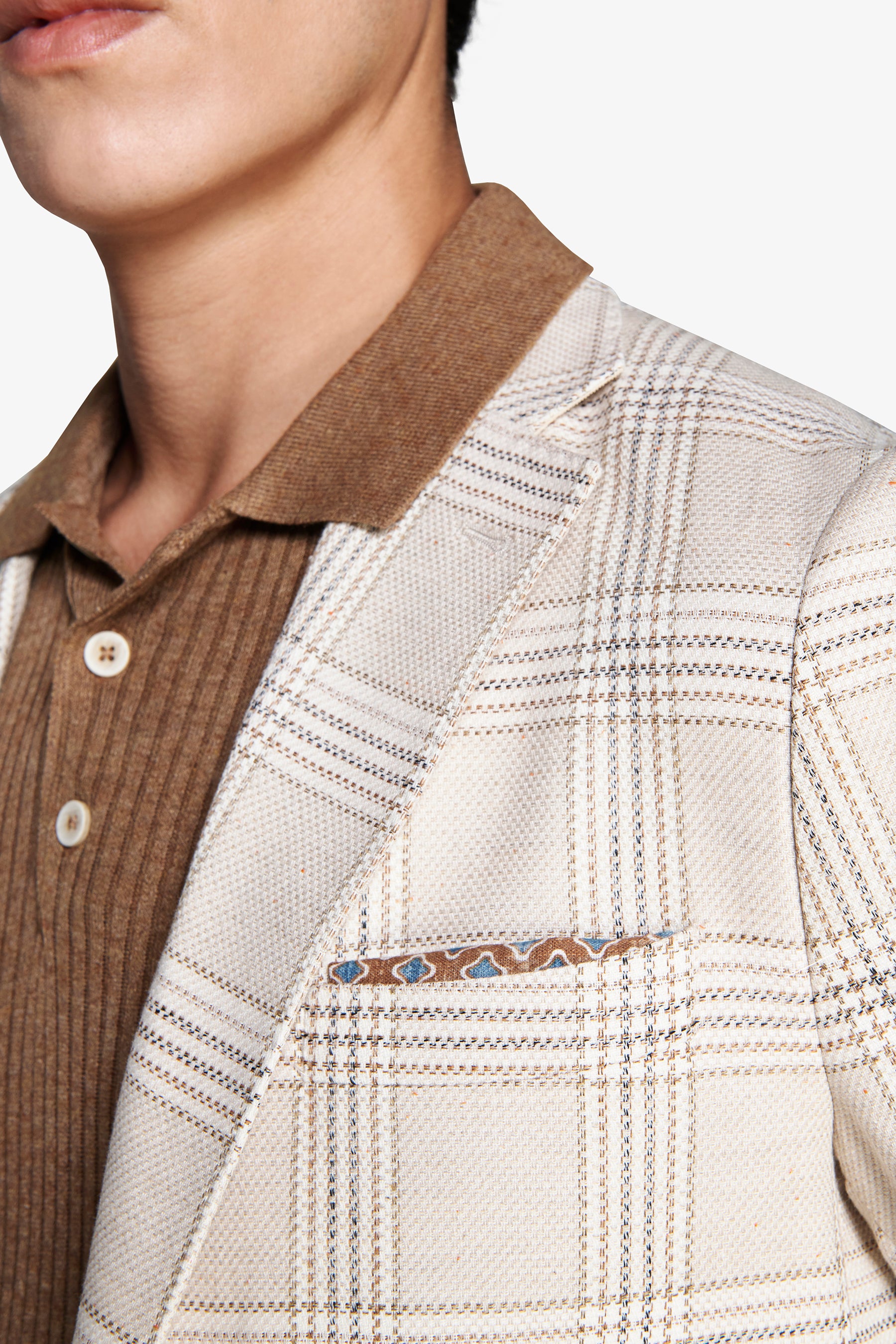 Sand linen blend overcheck blazer