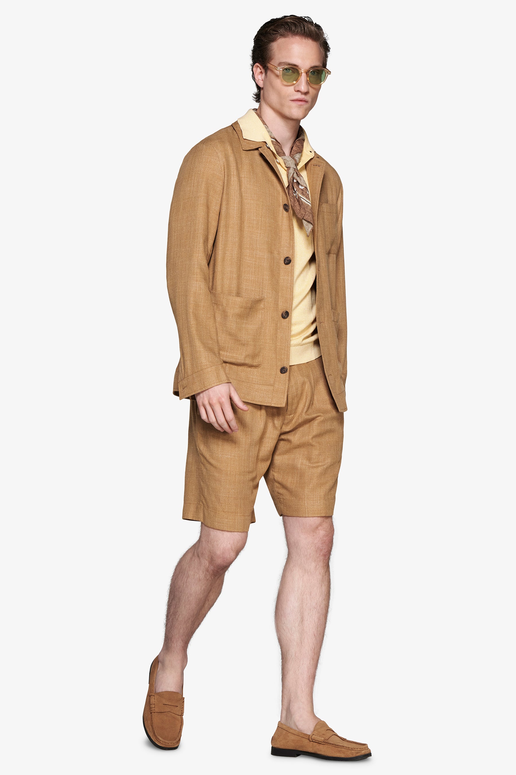 Tobacco linen blend overshirt